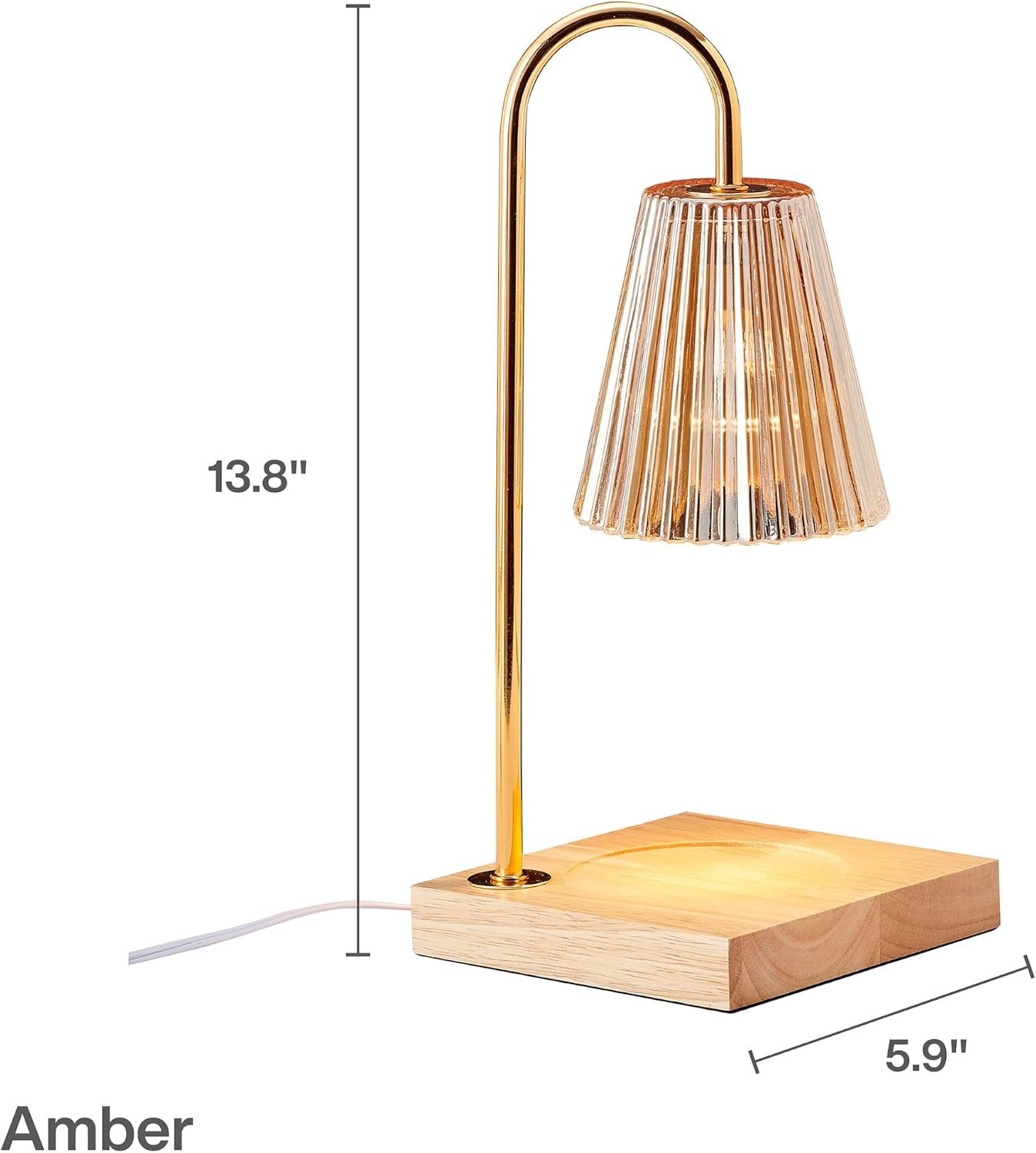 Mikasa Electric Candle Warmer with Amber Glass Shade – 13.8 Inch Lamp Warmer with Wooden Base, 50 Watt Halogen Bulb Included, Dimmer Switch, Safe Flameless Fragrance for Home Décor(Amber Fluted)