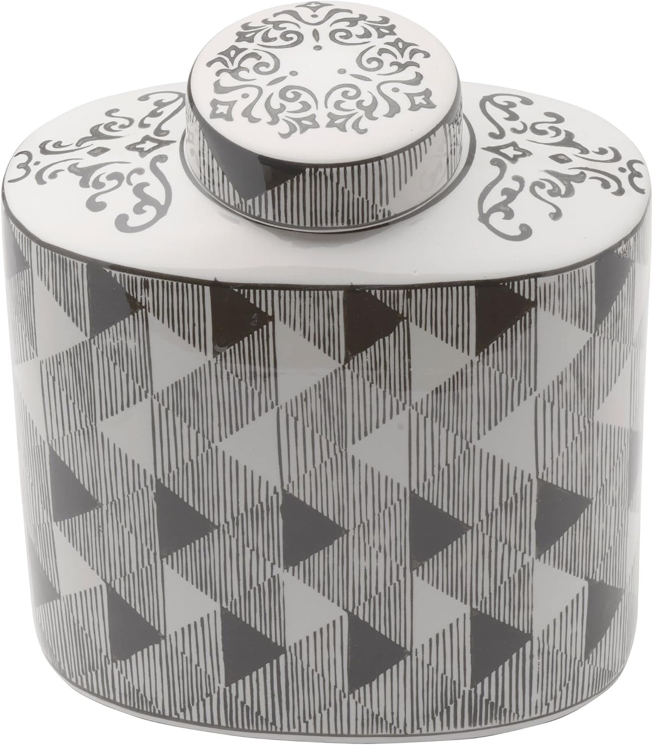 Mikasa Black and White Diamond Oval Ceramic Canister, Store Small Household Items or Display Faux Florals, 9x5x10.5 Inch - view 5