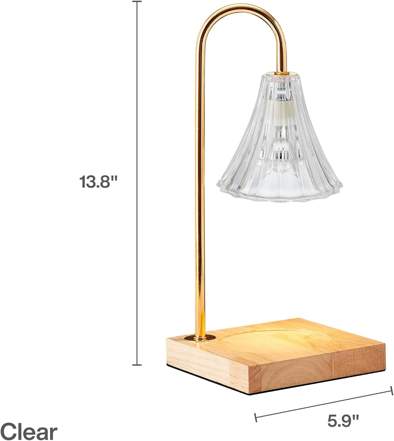 Mikasa Electric Candle Warmer with Amber Glass Shade – 13.8 Inch Lamp Warmer with Wooden Base, 50 Watt Halogen Bulb Included, Dimmer Switch, Safe Flameless Fragrance for Home Décor(Clear Fluted)
