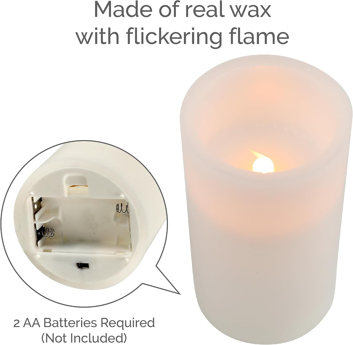 Mikasa Real Wax Flat Top Flameless Candles, Exquisite White Battery Candles for Wedding, Christmas Decorations, and Everyday, 3×6 Inch - view 2