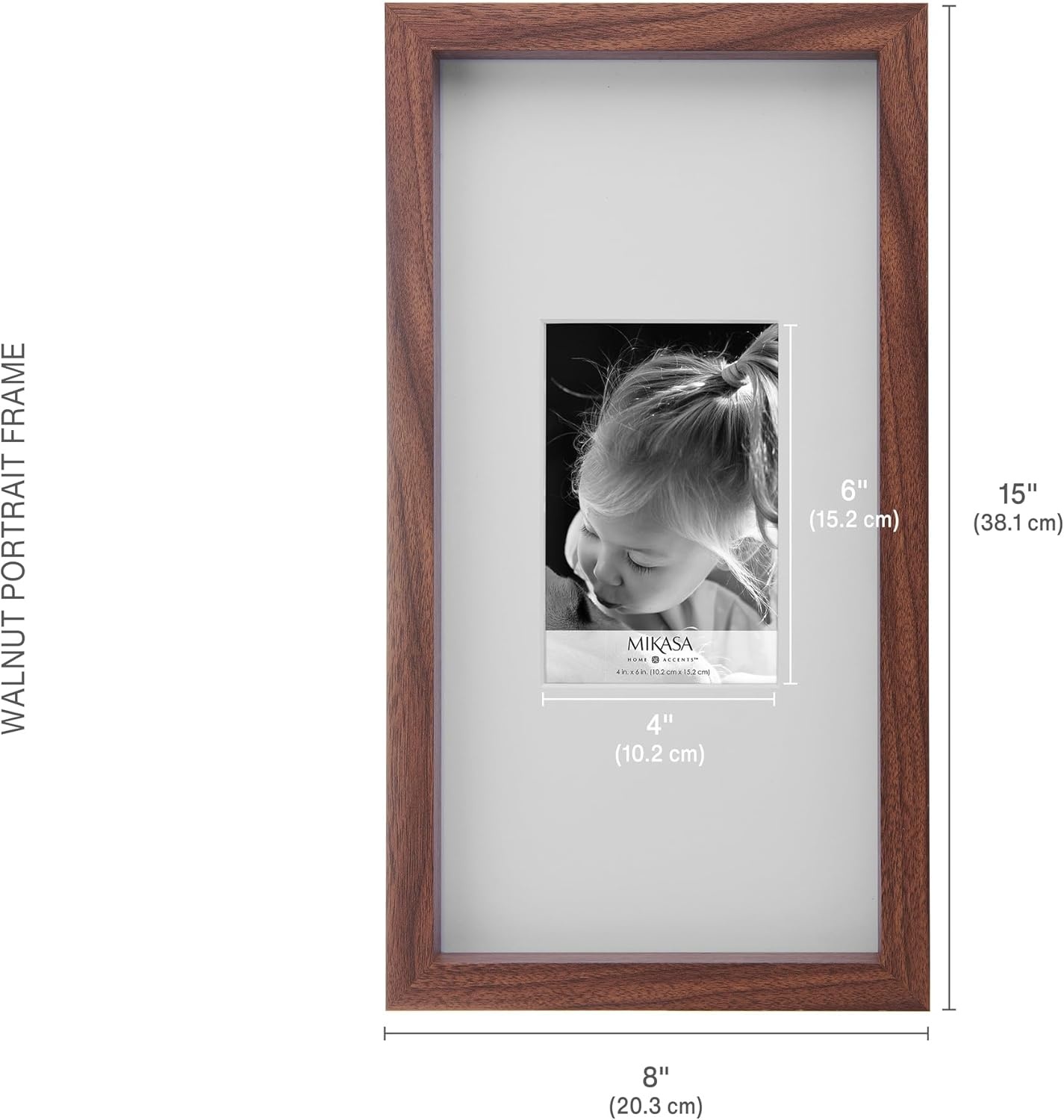 Mikasa 13×1.6×15 Inch Wood Gallery Portrait Frame, Displays one 12×14 Photo Without Mat or 8×10 Photo With Mat, Gold(Walnut)