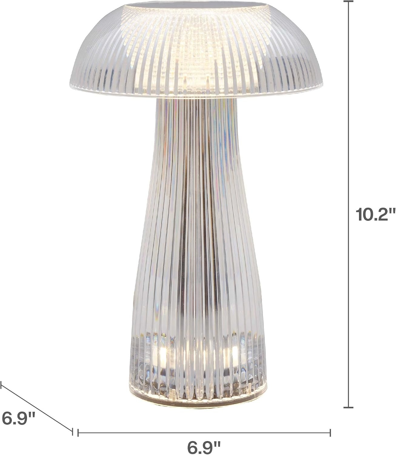 Mikasa Elements 8 Inch Mushroom Acrylic LED Rechargeable Table Lamp – Cordless Touch Dimmer, 3 Color Modes, USB-C Charging, Portable Desk Lamp for Living Room, Bedroom, Dining Area(10 Inch)