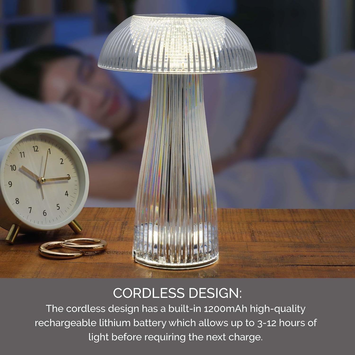 Mikasa Elements 8 Inch Mushroom Acrylic LED Rechargeable Table Lamp – Cordless Touch Dimmer, 3 Color Modes, USB-C Charging, Portable Desk Lamp for Living Room, Bedroom, Dining Area(10 Inch) - view 3