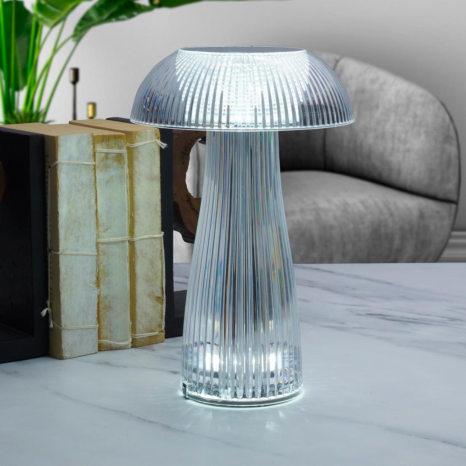 Mikasa Elements 8 Inch Mushroom Acrylic LED Rechargeable Table Lamp – Cordless Touch Dimmer, 3 Color Modes, USB-C Charging, Portable Desk Lamp for Living Room, Bedroom, Dining Area(10 Inch) - view 4