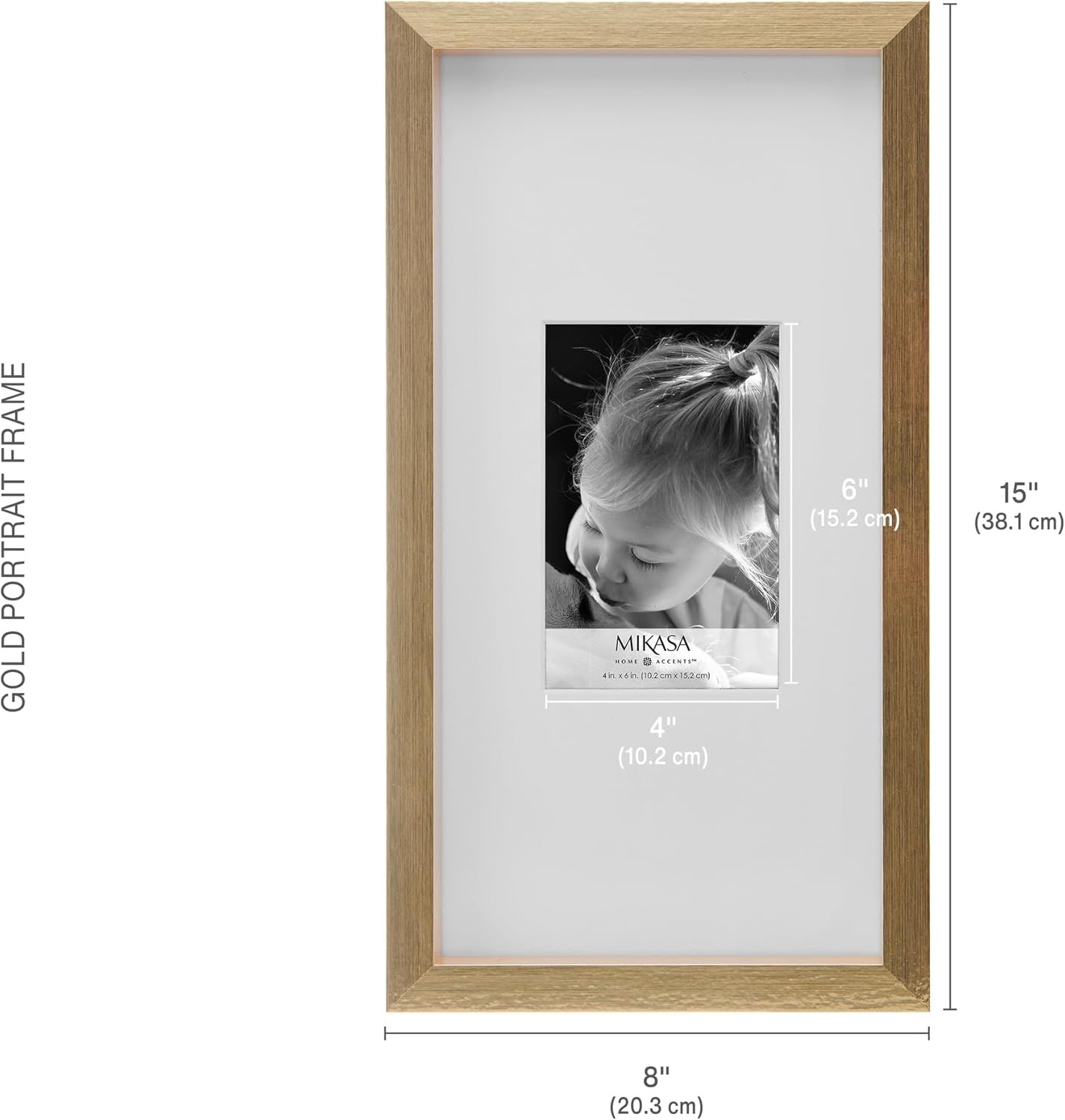 Mikasa 13×1.6×15 Inch Wood Gallery Portrait Frame, Displays one 12×14 Photo Without Mat or 8×10 Photo With Mat, Gold(Gold)