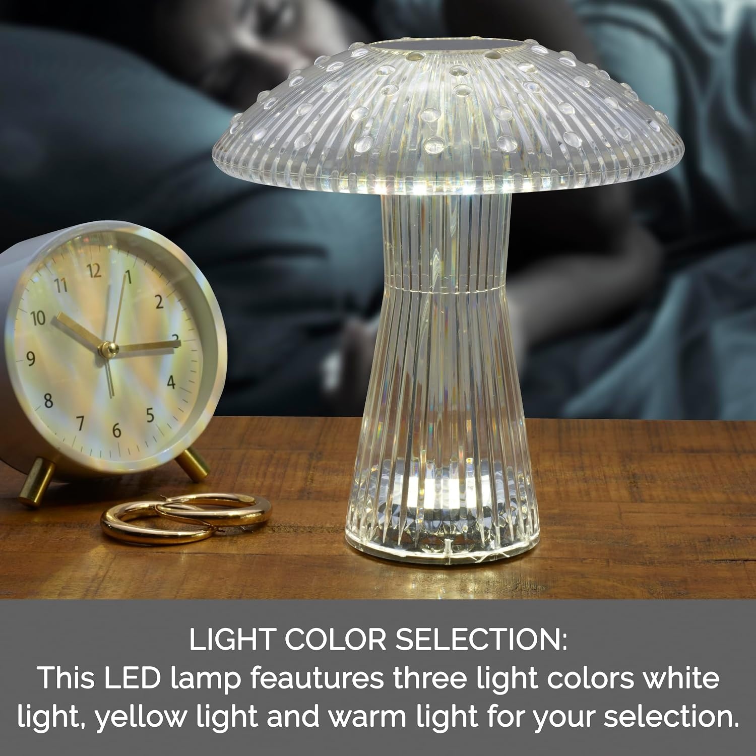 Mikasa Elements 8 Inch Mushroom Acrylic LED Rechargeable Table Lamp – Cordless Touch Dimmer, 3 Color Modes, USB-C Charging, Portable Desk Lamp for Living Room, Bedroom, Dining Area(8 Inch)