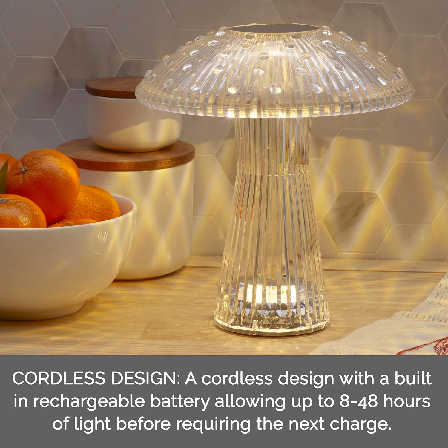 Mikasa Elements 8 Inch Mushroom Acrylic LED Rechargeable Table Lamp – Cordless Touch Dimmer, 3 Color Modes, USB-C Charging, Portable Desk Lamp for Living Room, Bedroom, Dining Area(8 Inch) - view 2