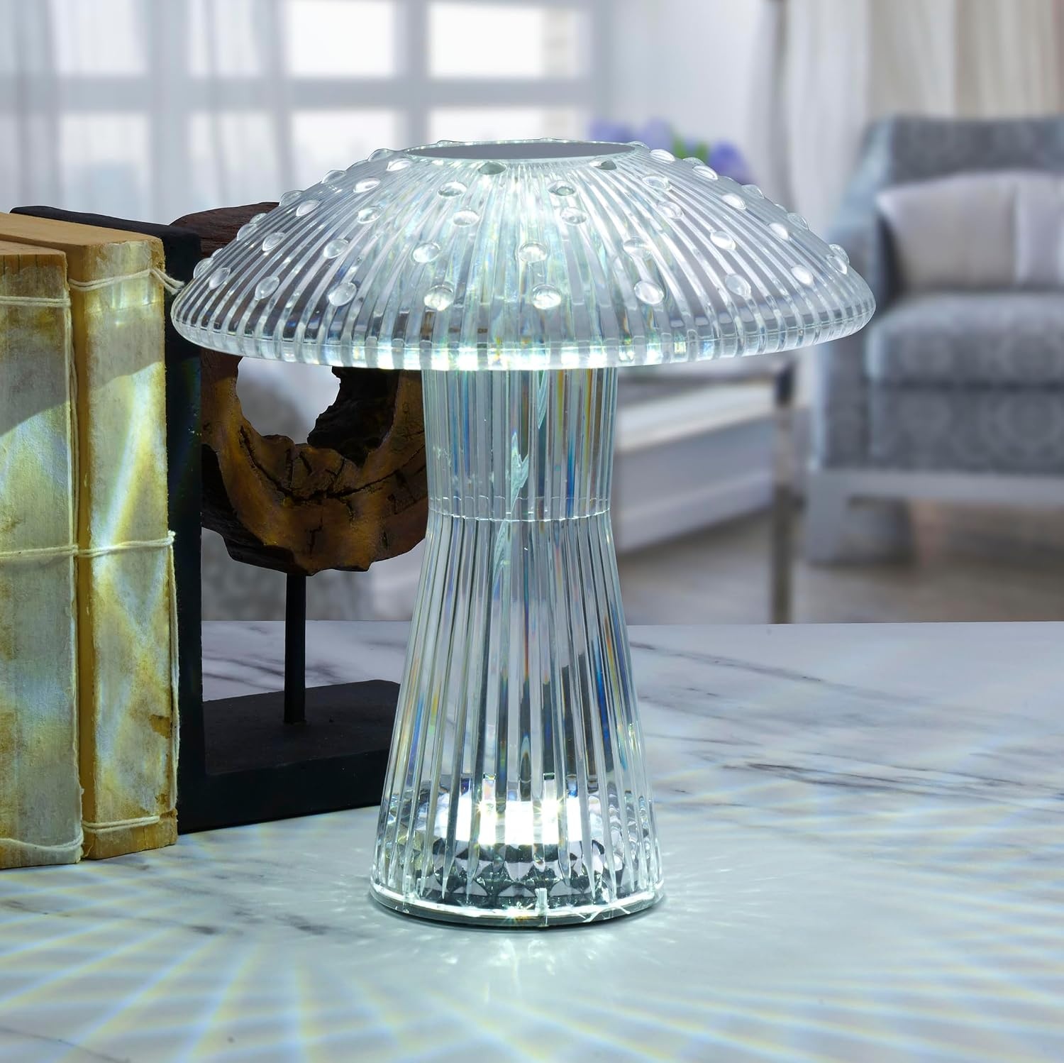 Mikasa Elements 8 Inch Mushroom Acrylic LED Rechargeable Table Lamp – Cordless Touch Dimmer, 3 Color Modes, USB-C Charging, Portable Desk Lamp for Living Room, Bedroom, Dining Area(8 Inch) - view 3