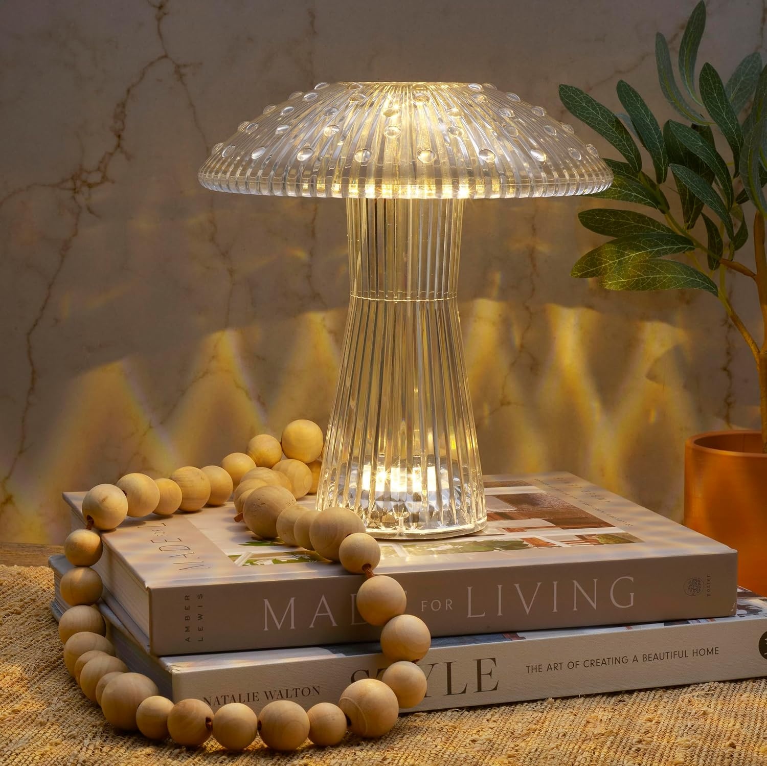 Mikasa Elements 8 Inch Mushroom Acrylic LED Rechargeable Table Lamp – Cordless Touch Dimmer, 3 Color Modes, USB-C Charging, Portable Desk Lamp for Living Room, Bedroom, Dining Area(8 Inch) - view 4