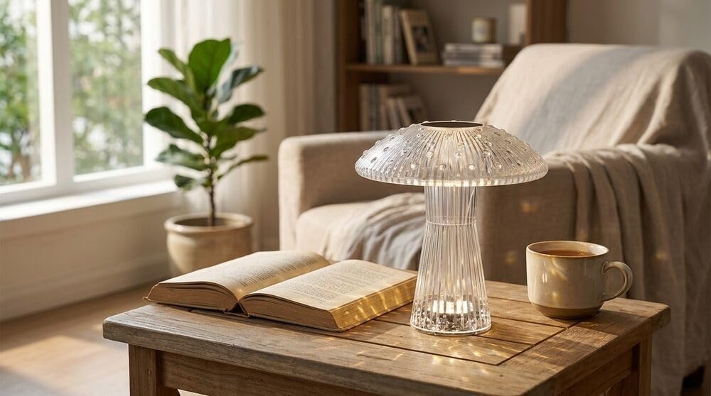 Mikasa Elements 8 Inch Mushroom Acrylic LED Rechargeable Table Lamp – Cordless Touch Dimmer, 3 Color Modes, USB-C Charging, Portable Desk Lamp for Living Room, Bedroom, Dining Area(8 Inch) - view 6