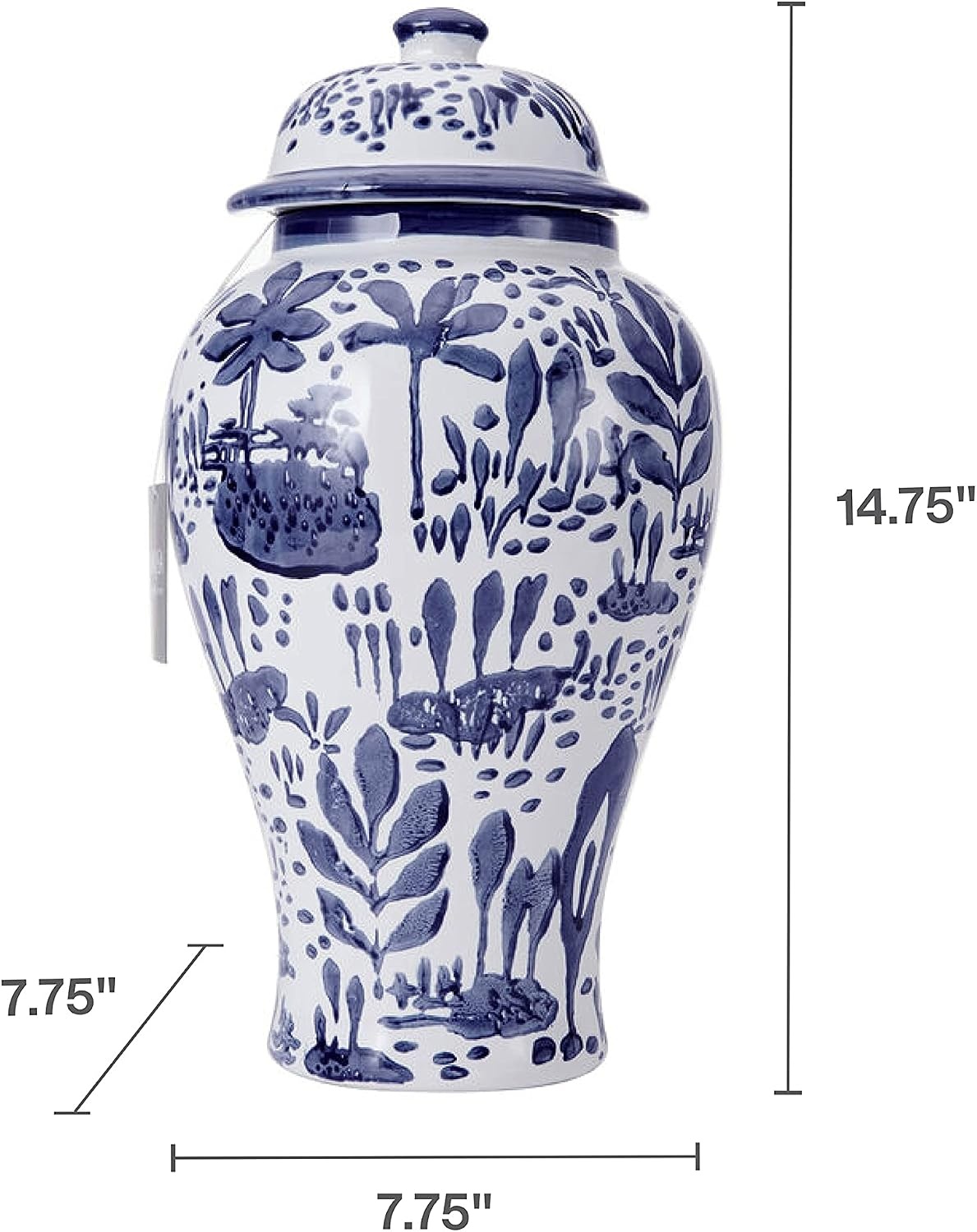 Mikasa Blue and White Landscape Round Ceramic Ginger Jar, Store Small Household Items or Display Faux Florals(15 INCH)