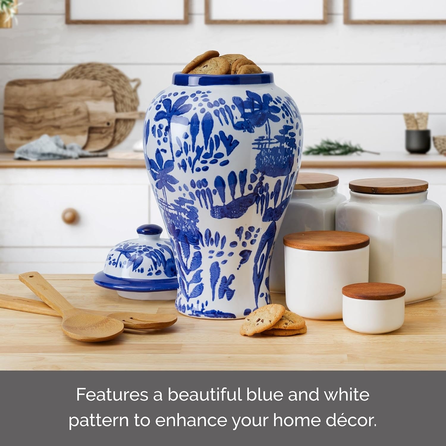 Mikasa Blue and White Landscape Round Ceramic Ginger Jar, Store Small Household Items or Display Faux Florals(15 INCH) - view 3