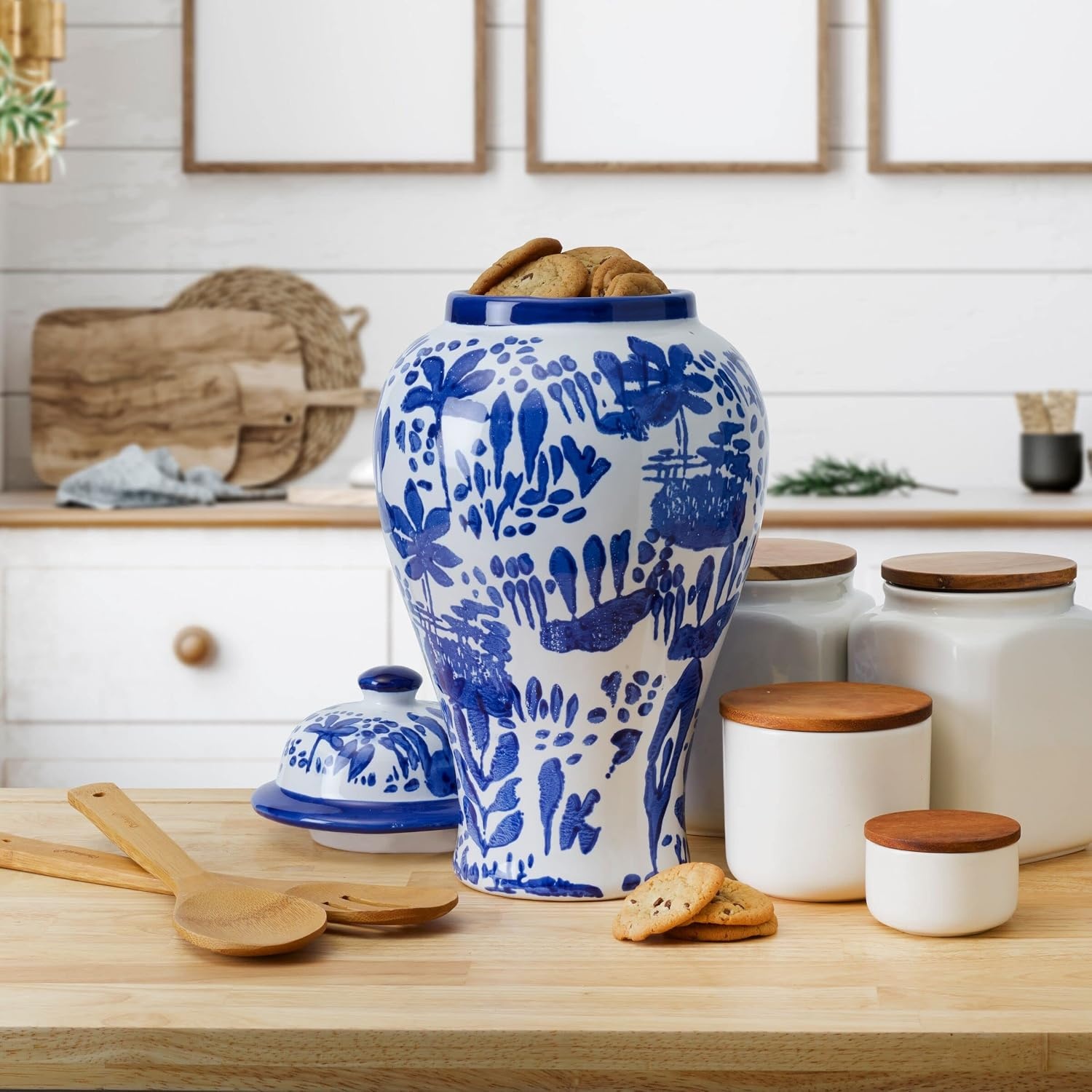 Mikasa Blue and White Landscape Round Ceramic Ginger Jar, Store Small Household Items or Display Faux Florals(15 INCH) - view 4