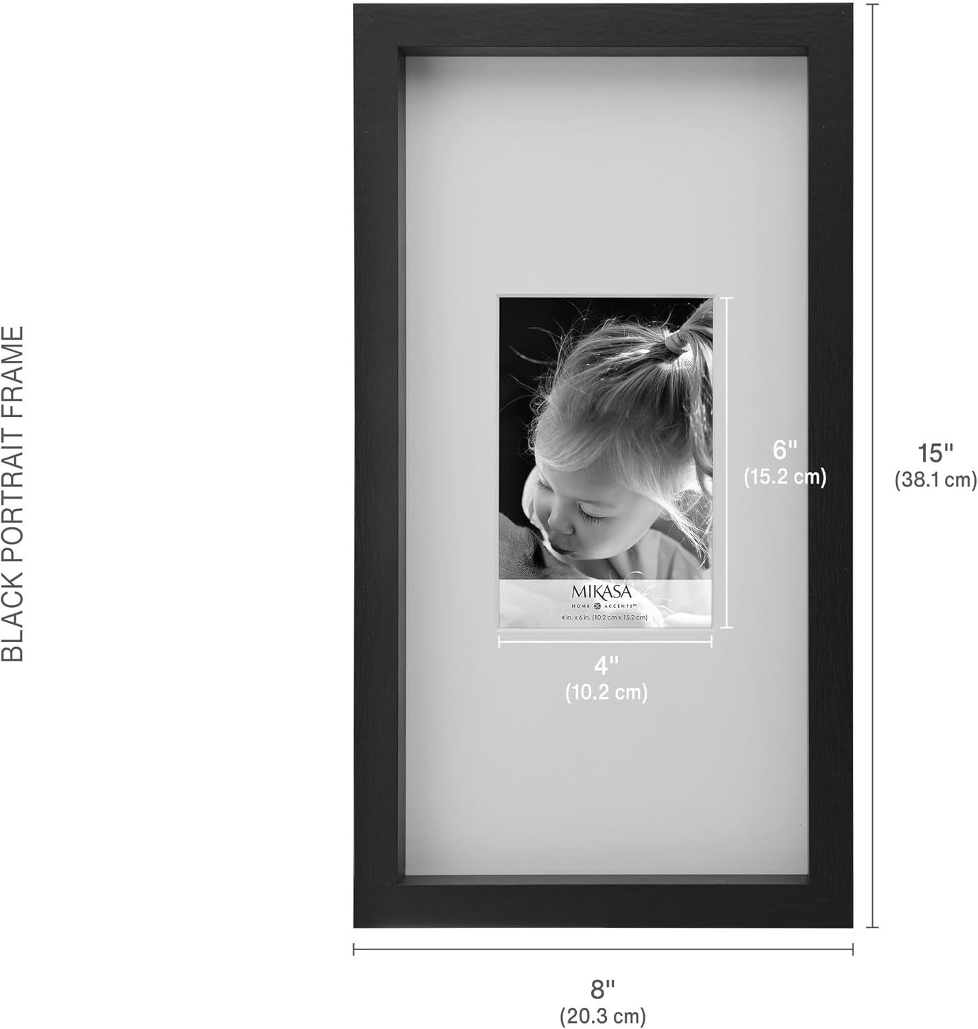 Mikasa 13×1.6×15 Inch Wood Gallery Portrait Frame, Displays one 12×14 Photo Without Mat or 8×10 Photo With Mat, Gold(Black)