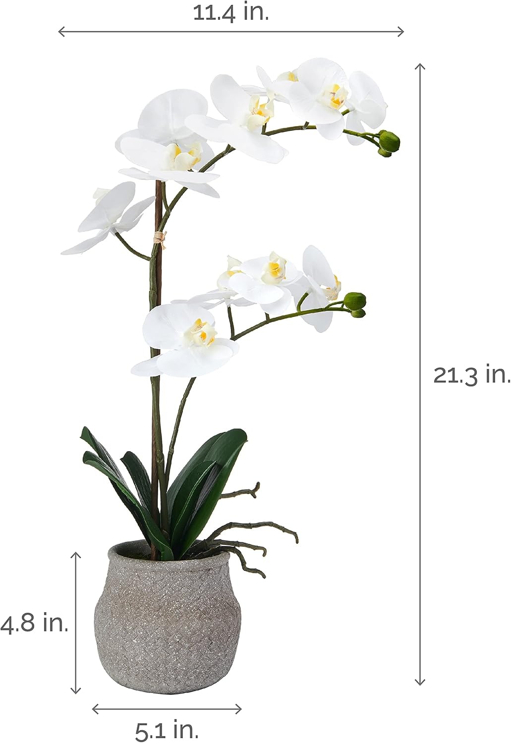 Mikasa Artificial Orchid in Pot, Real Touch Phalaenopsis Orchid, Embossed Weave Cement Pot, 16-Inch Single Branch, Watercolor Pink(White/Yelow)