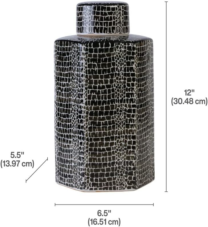 Mikasa Blue Crackle Ceramic Canister, Store Small Household Items or Display Faux Florals, Black and White