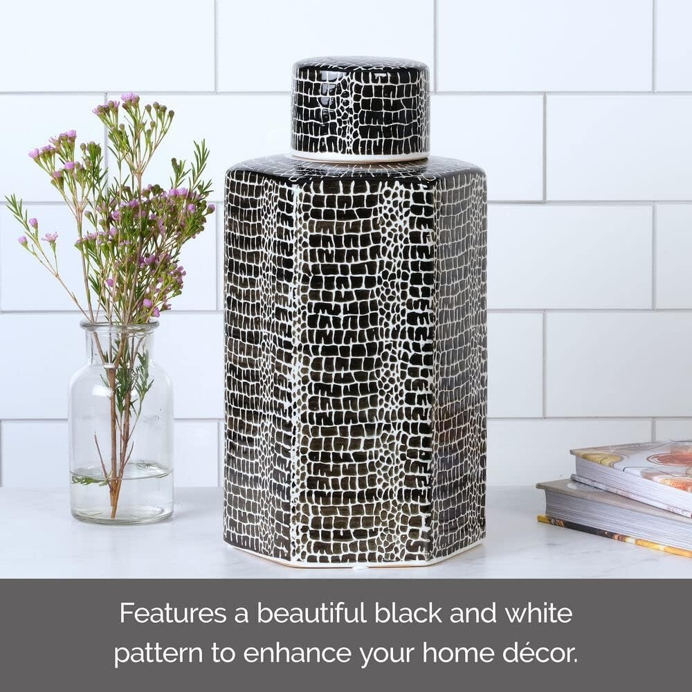Mikasa Blue Crackle Ceramic Canister, Store Small Household Items or Display Faux Florals, Black and White - view 2