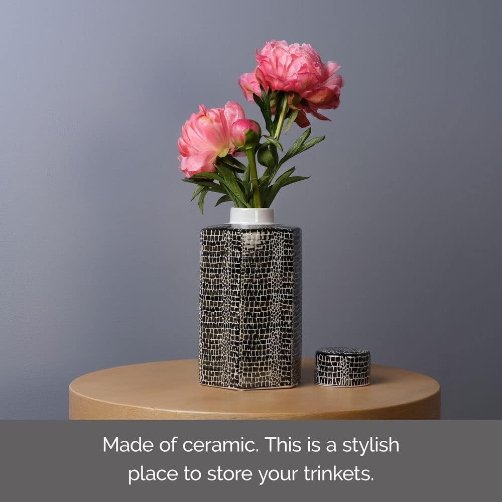 Mikasa Blue Crackle Ceramic Canister, Store Small Household Items or Display Faux Florals, Black and White - view 3