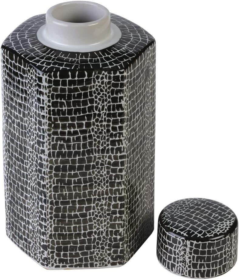 Mikasa Blue Crackle Ceramic Canister, Store Small Household Items or Display Faux Florals, Black and White - view 5