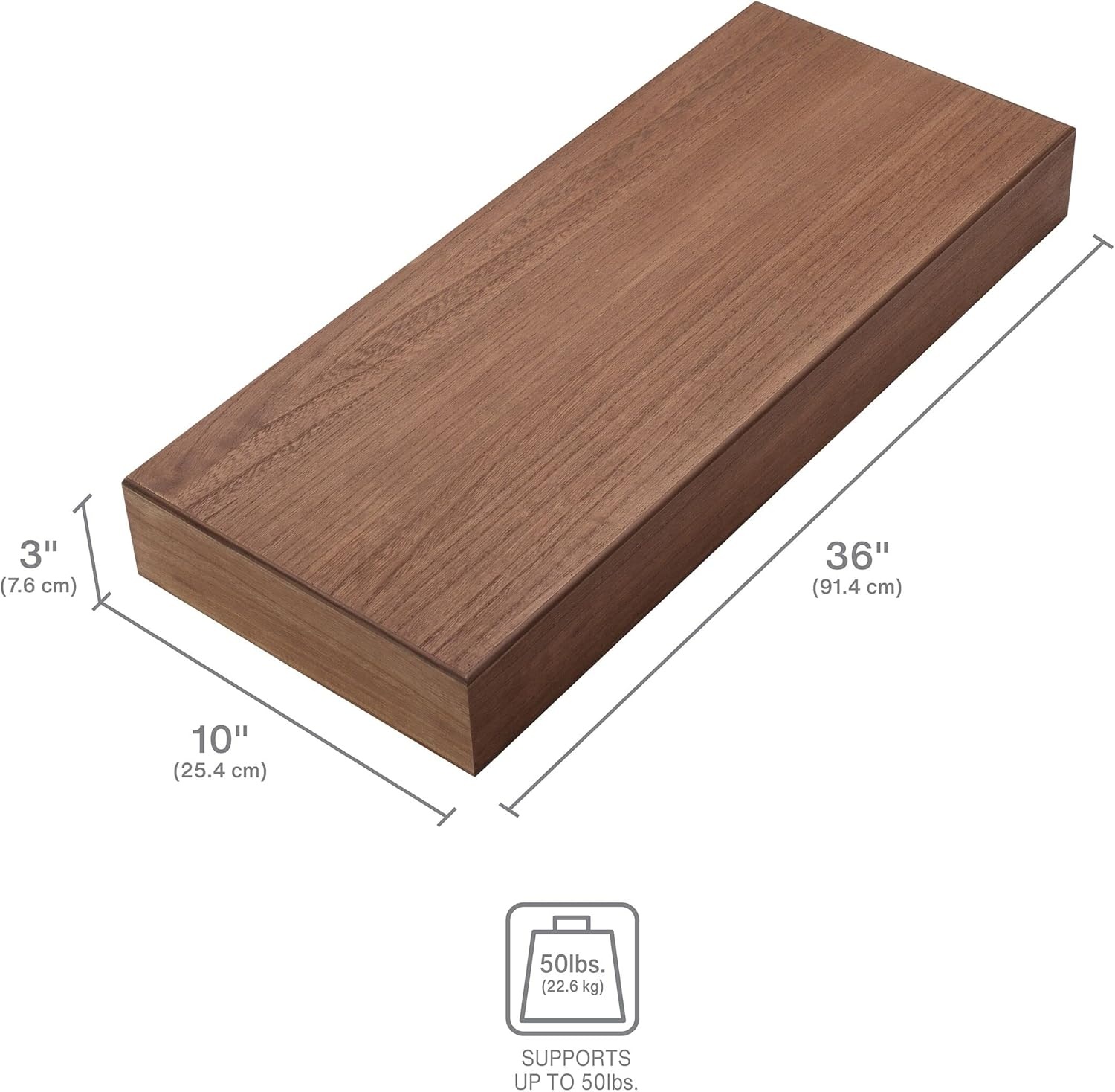 Mikasa Chunky Shelf for Bedroom, Living Room, Bathroom, Kitchen, Nursery with Pole Mount, 24-Inch, White(Dark Brown) - view 2