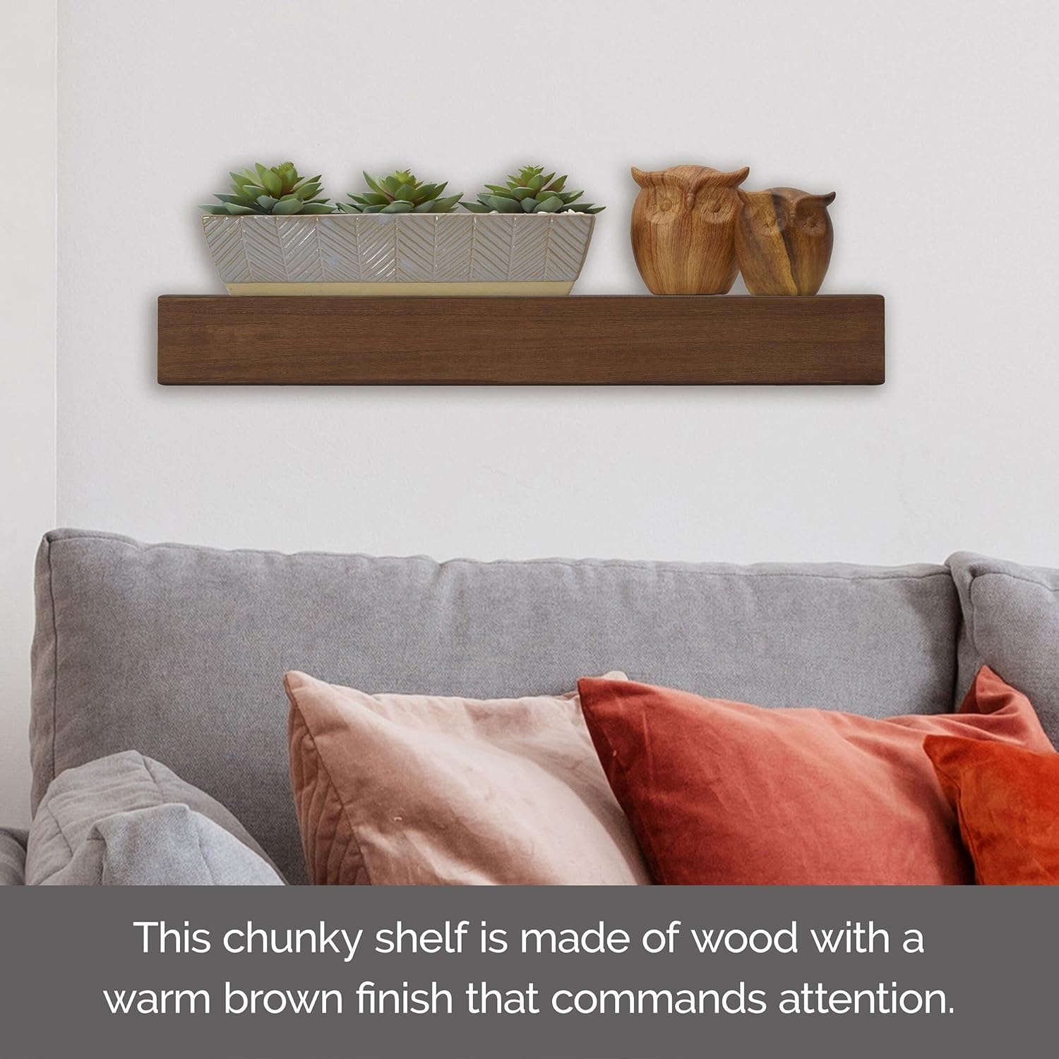 Mikasa Chunky Shelf for Bedroom, Living Room, Bathroom, Kitchen, Nursery with Pole Mount, 24-Inch, White(Dark Brown) - view 3