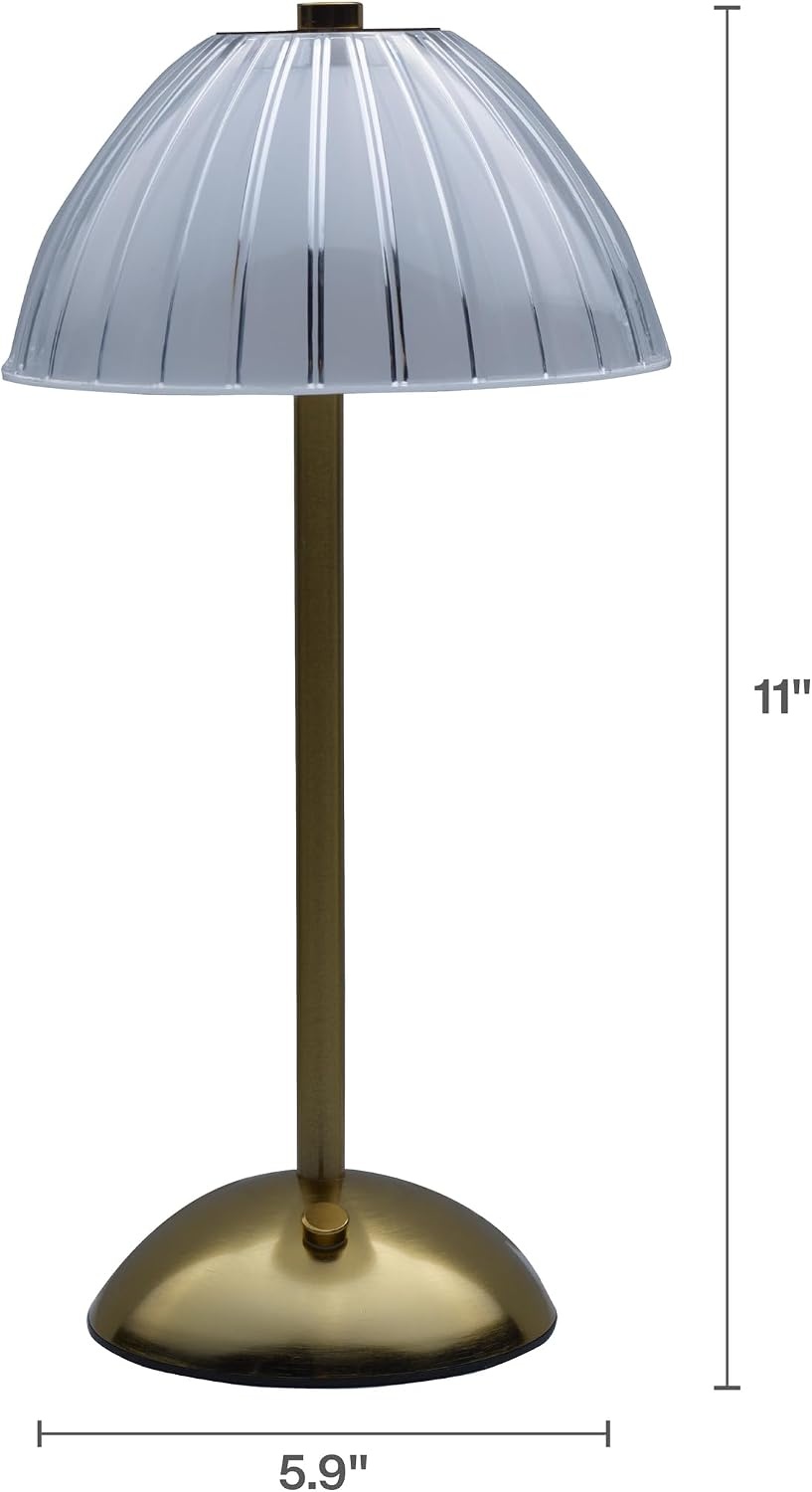 Mikasa Acrylic and Metal Rechargeable Cordless LED Lamp with Opaque Shade, 5.9×5.9×11 Inch(Gold Dome Shade)