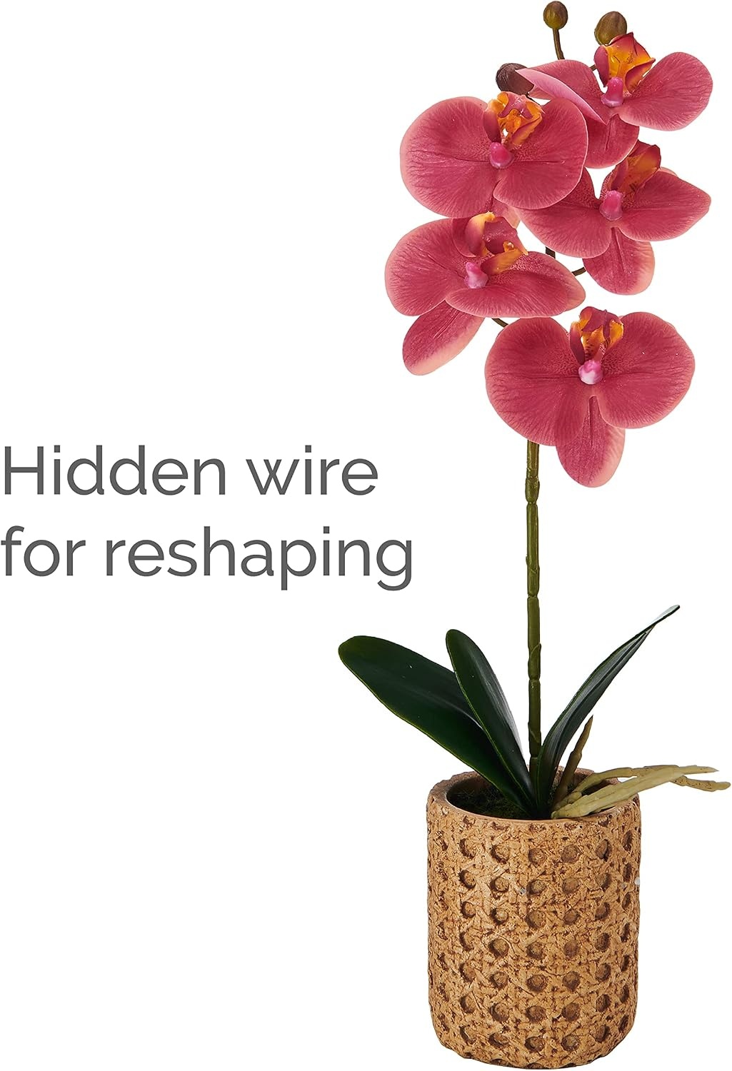 Mikasa Artificial Orchid in Pot, Real Touch Phalaenopsis Orchid, Embossed Caning Cement Pot, 16-Inch Single Branch, Rosewood(Water Color Pink) - view 3