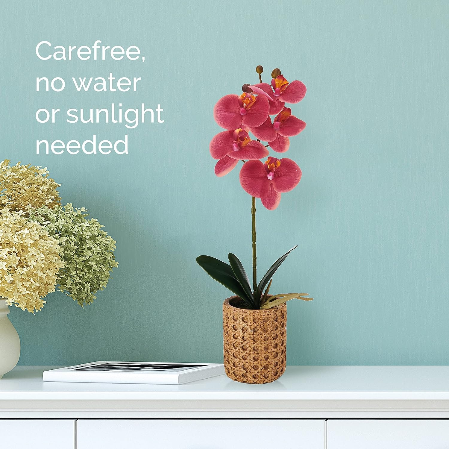 Mikasa Artificial Orchid in Pot, Real Touch Phalaenopsis Orchid, Embossed Caning Cement Pot, 16-Inch Single Branch, Rosewood(Water Color Pink) - view 4