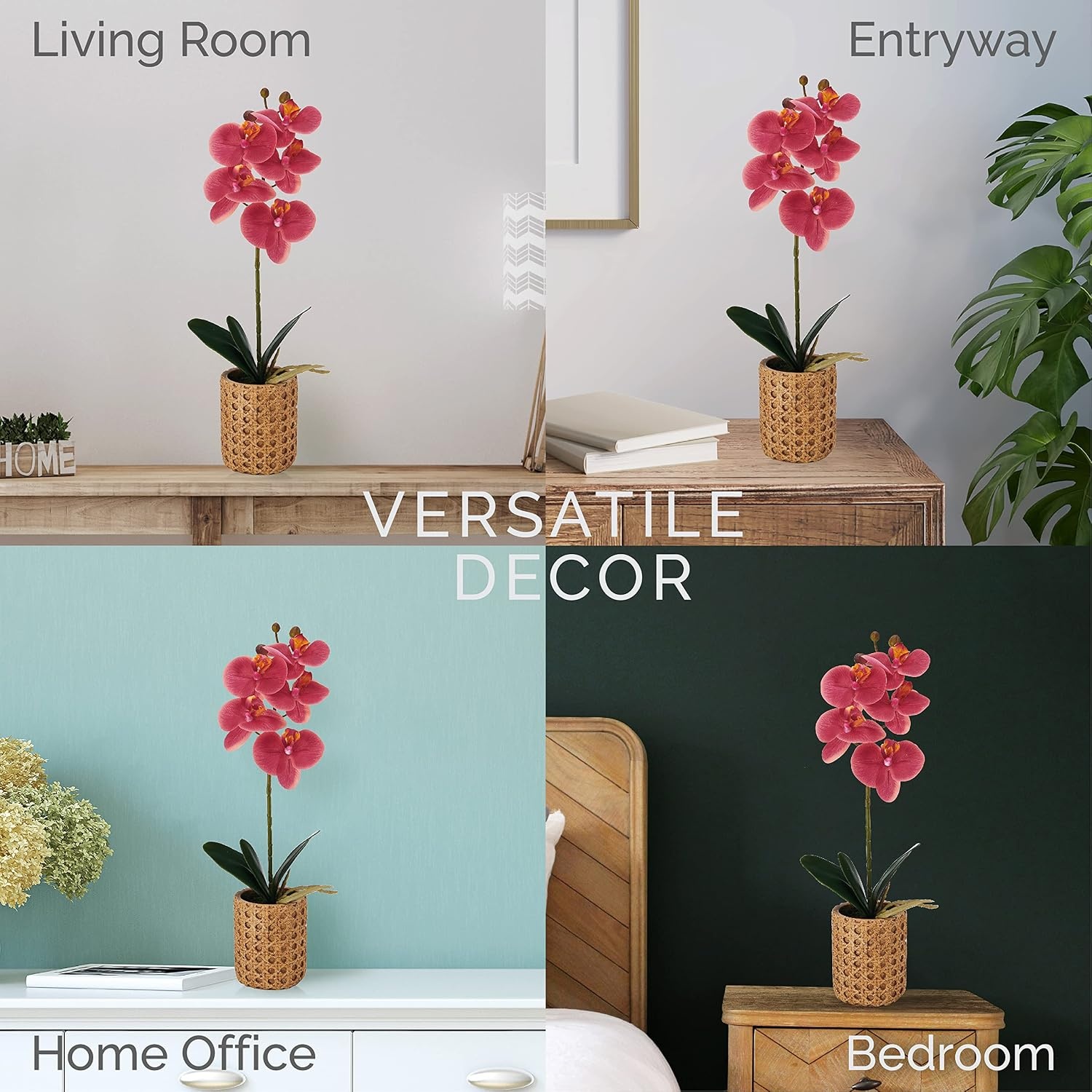 Mikasa Artificial Orchid in Pot, Real Touch Phalaenopsis Orchid, Embossed Caning Cement Pot, 16-Inch Single Branch, Rosewood(Water Color Pink) - view 6