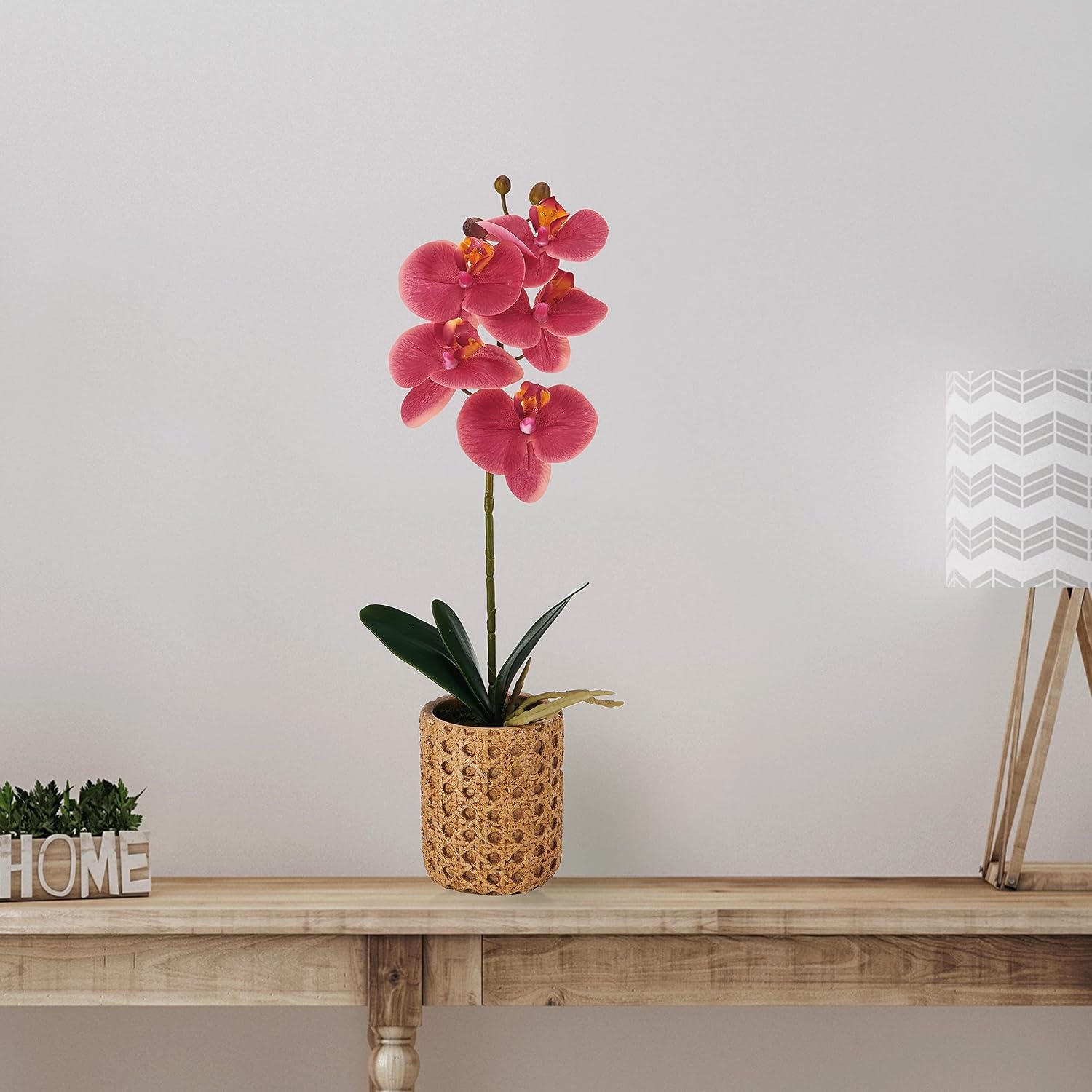Mikasa Artificial Orchid in Pot, Real Touch Phalaenopsis Orchid, Embossed Caning Cement Pot, 16-Inch Single Branch, Rosewood(Water Color Pink) - view 7