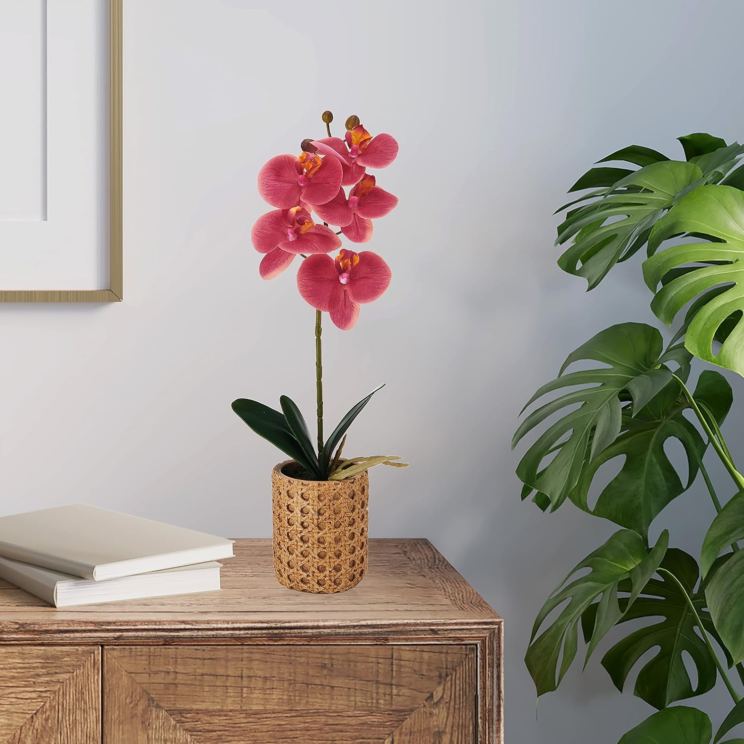 Mikasa Artificial Orchid in Pot, Real Touch Phalaenopsis Orchid, Embossed Caning Cement Pot, 16-Inch Single Branch, Rosewood(Water Color Pink) - view 8