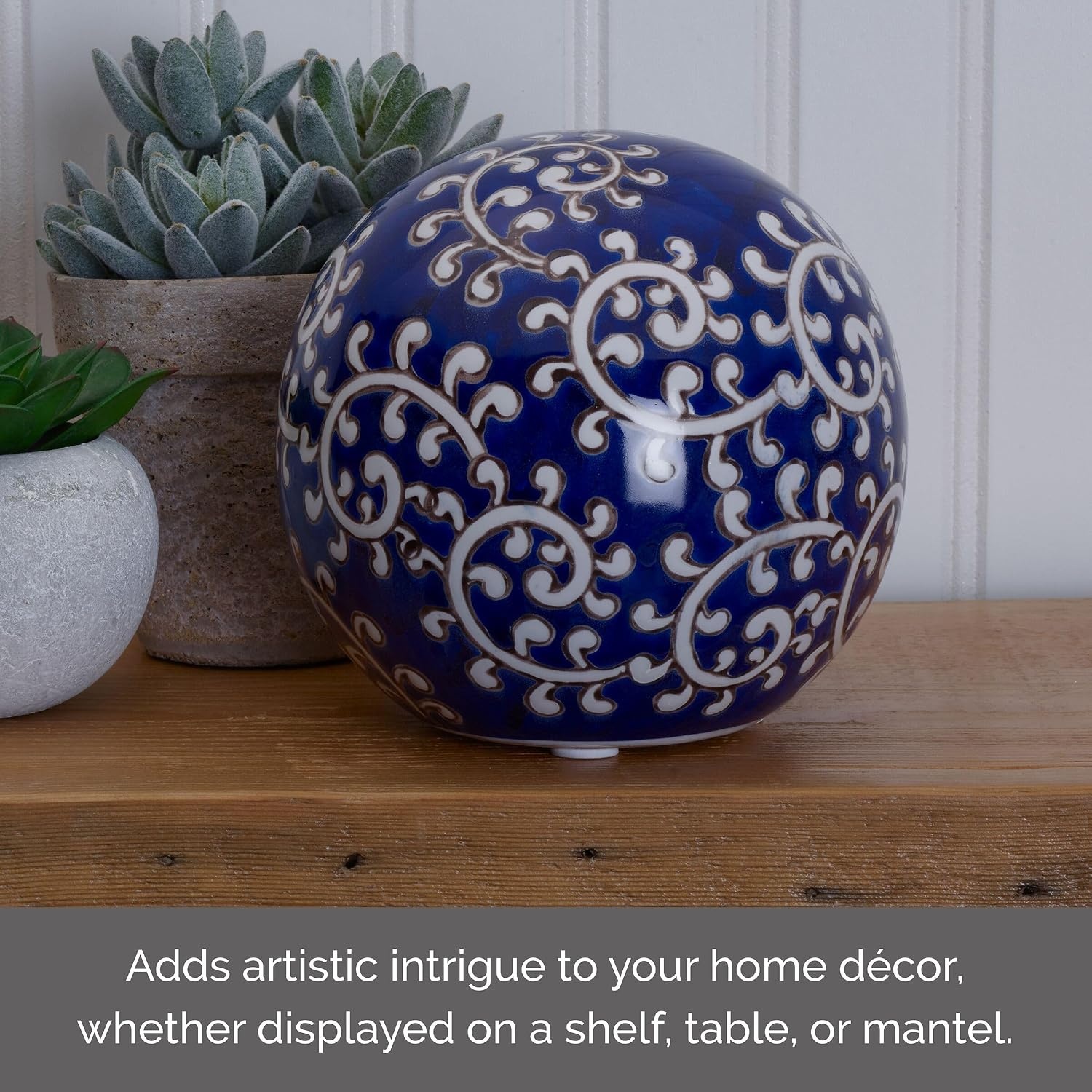 Mikasa Blue and White Flower Ceramic Decorative Sphere(Swirl) - view 2