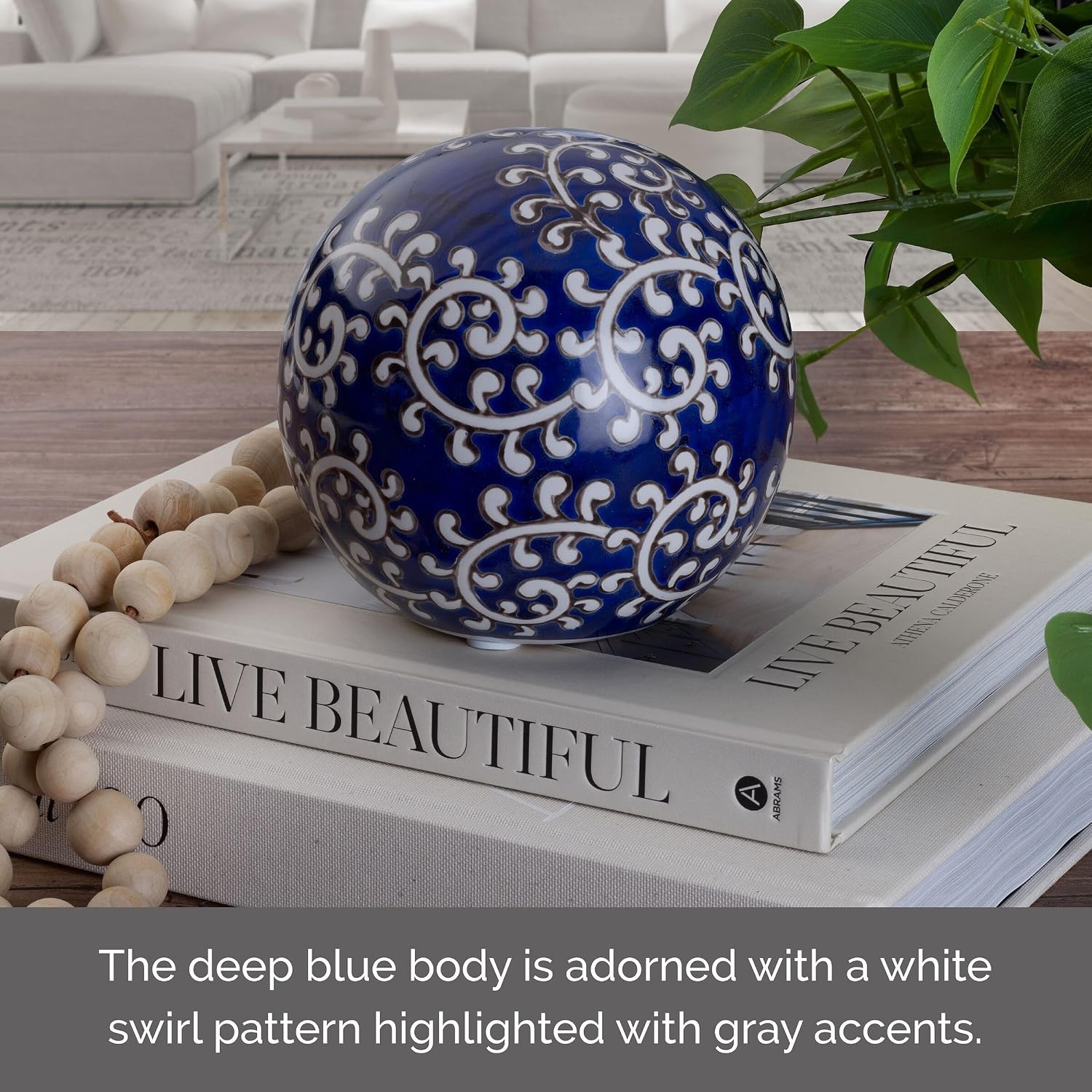 Mikasa Blue and White Flower Ceramic Decorative Sphere(Swirl) - view 3