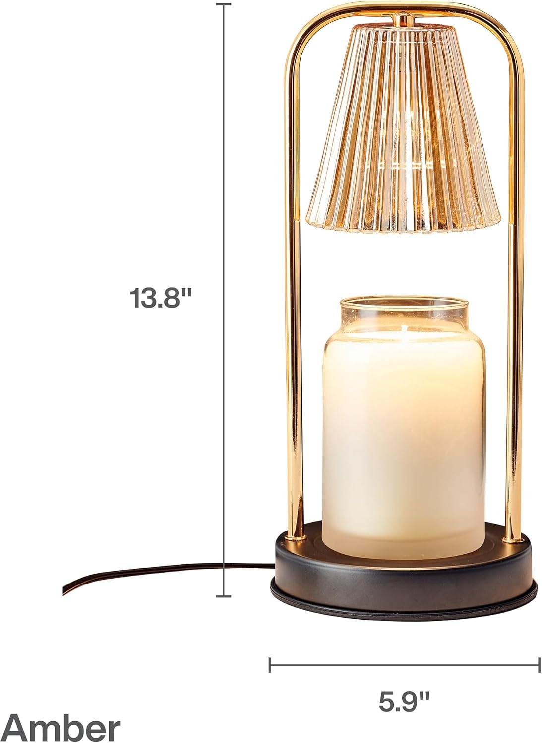 Mikasa Electric Candle Warmer with Amber Glass Shade – 13.8 Inch Lamp Warmer with Wooden Base, 50 Watt Halogen Bulb Included, Dimmer Switch, Safe Flameless Fragrance for Home Décor(Amber Double Arm)