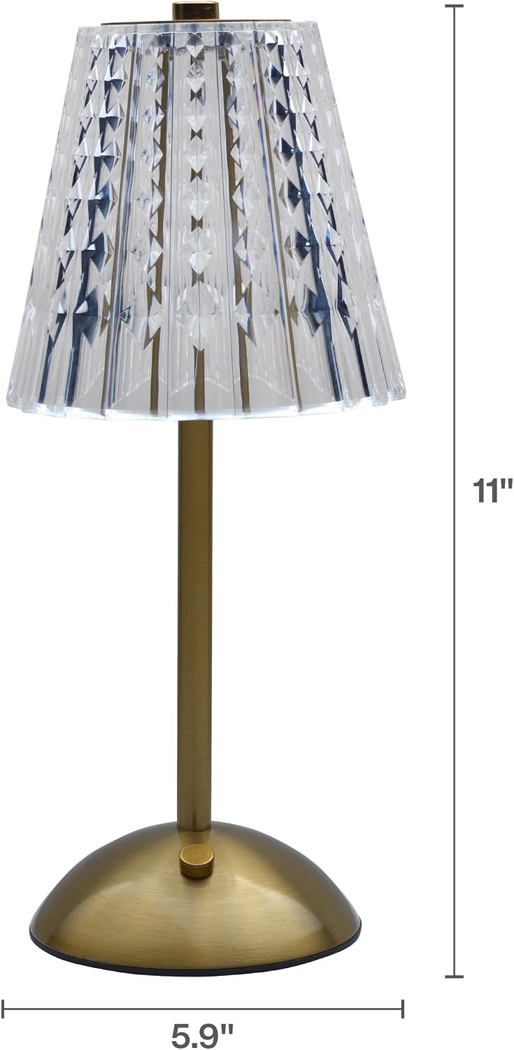 Mikasa Acrylic and Metal Rechargeable Cordless LED Lamp with Clear Shade, 5.9×5.9×11 Inch(Gold Tapered Drum Shade)