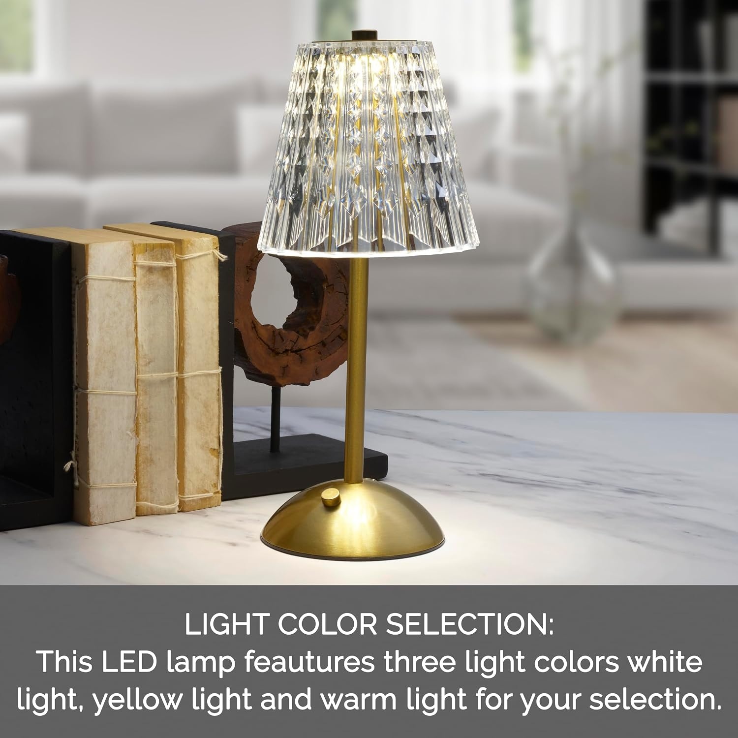Mikasa Acrylic and Metal Rechargeable Cordless LED Lamp with Clear Shade, 5.9×5.9×11 Inch(Gold Tapered Drum Shade) - view 2