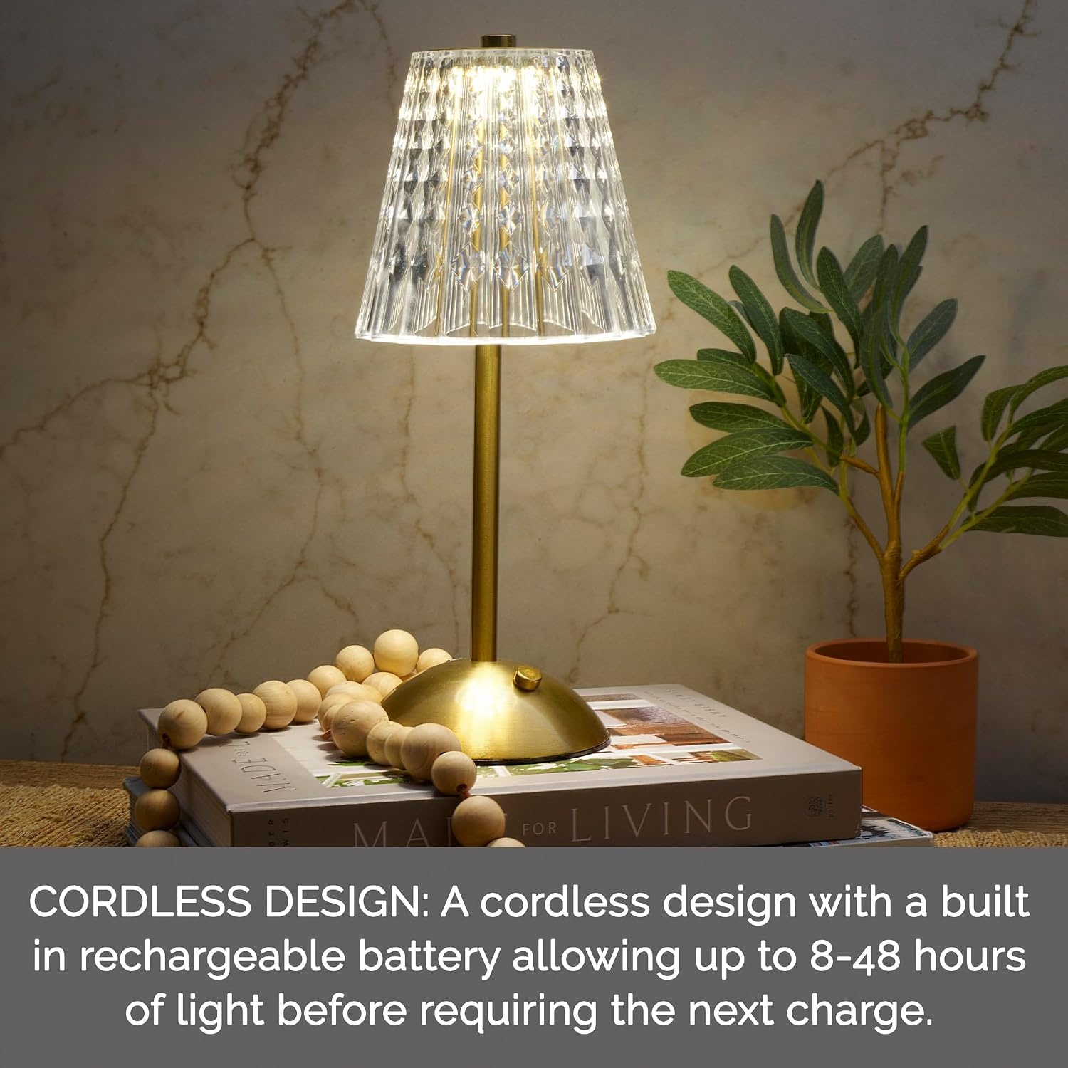 Mikasa Acrylic and Metal Rechargeable Cordless LED Lamp with Clear Shade, 5.9×5.9×11 Inch(Gold Tapered Drum Shade) - view 3