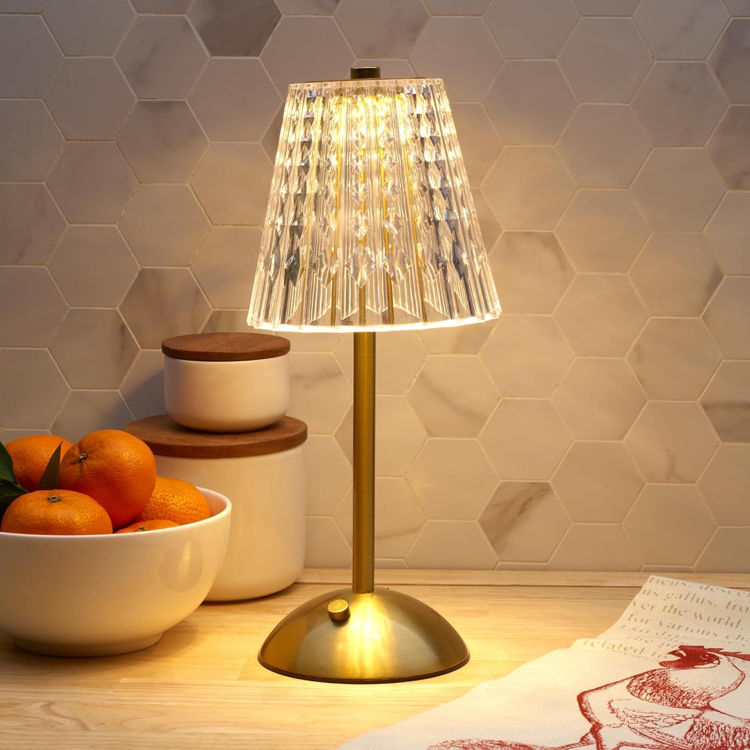 Mikasa Acrylic and Metal Rechargeable Cordless LED Lamp with Clear Shade, 5.9×5.9×11 Inch(Gold Tapered Drum Shade) - view 4