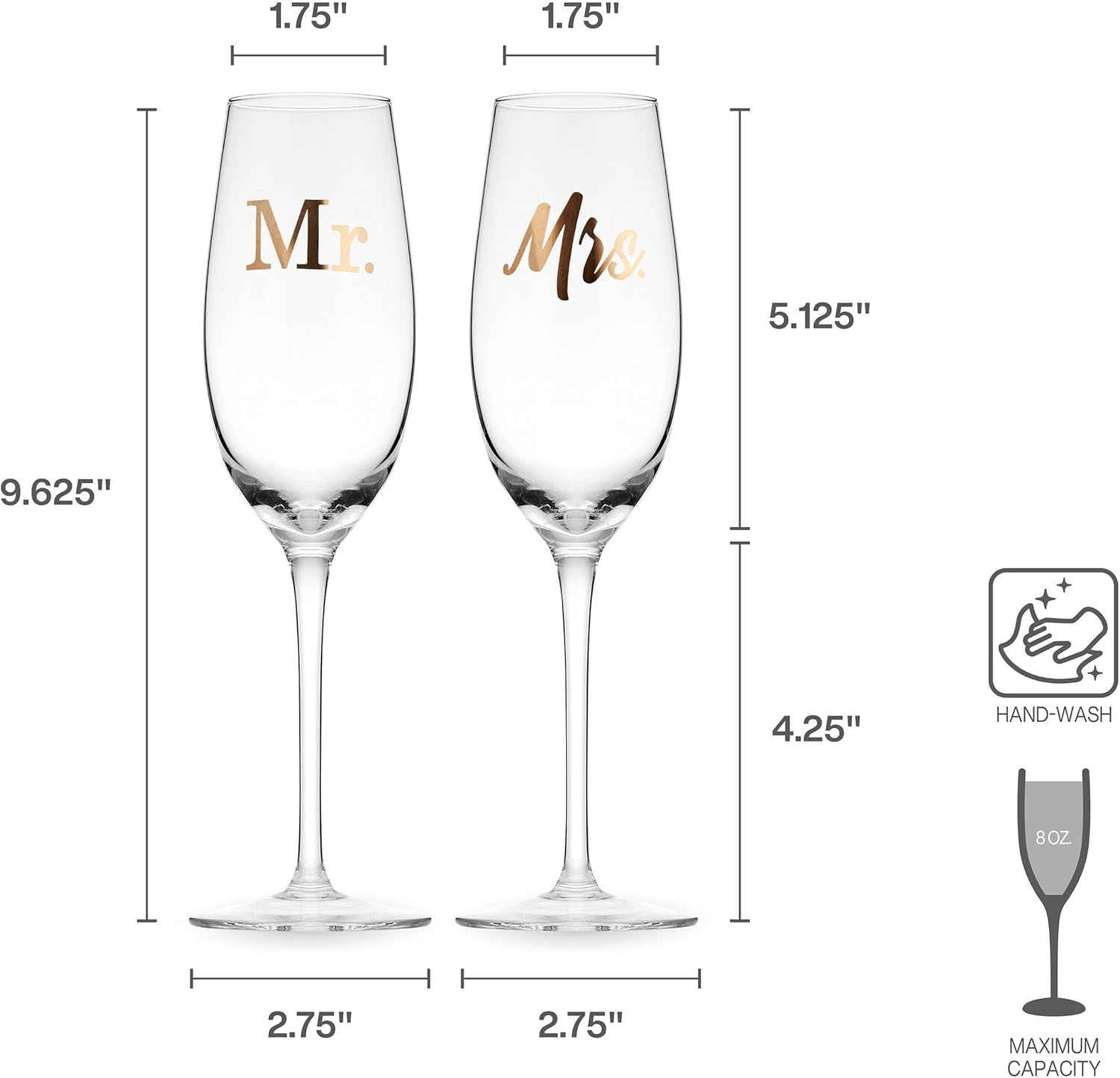 Mikasa Gold Mr. and Mrs. Wedding Anniversary Champagne Toasting Flutes Gift Boxed, Set Of 2, 8 Ounce(Clear)