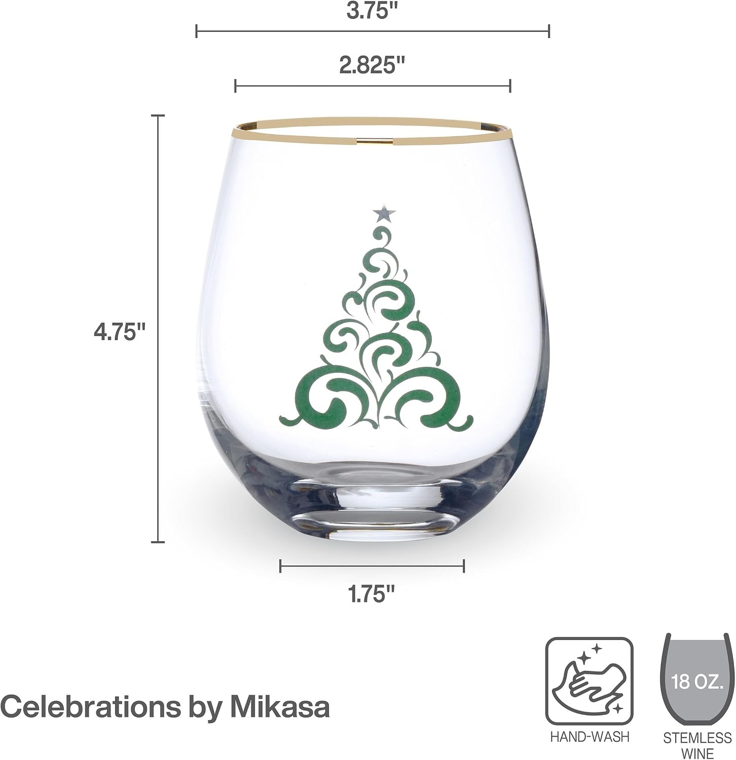 Celebrations by Mikasa Holiday Tree Snowman Stemless Wine, Set of 2, 18 Ounce(18 Ounces)