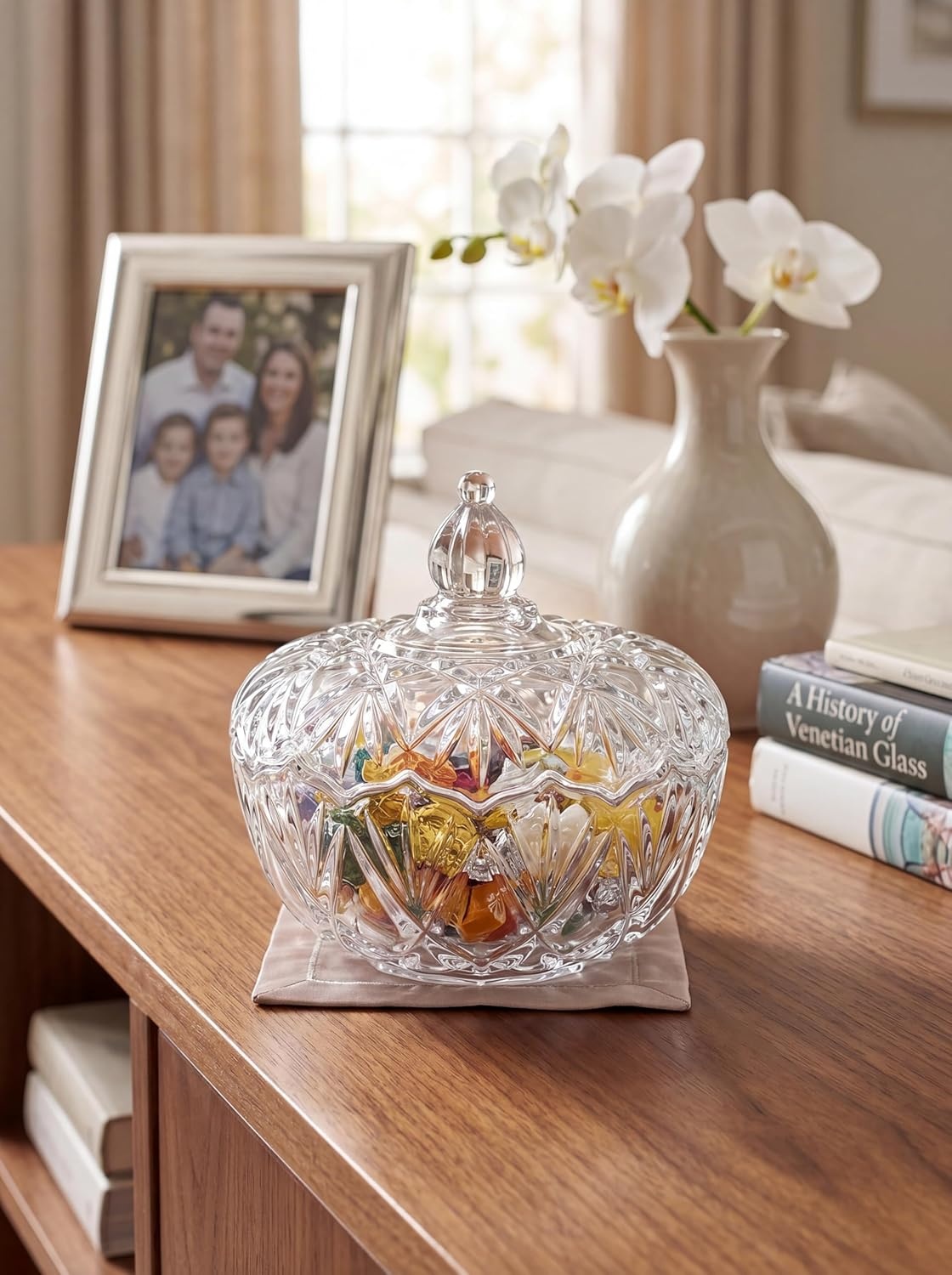 Mikasa Saturn Crystal Glass Candy Dish with Lid, 6.25 Inch Covered Candy Bowl, Elegant Serveware for Home Entertaining, Sparkling Accent Piece, Comes in Gift Box(6.25-Inch) - view 2