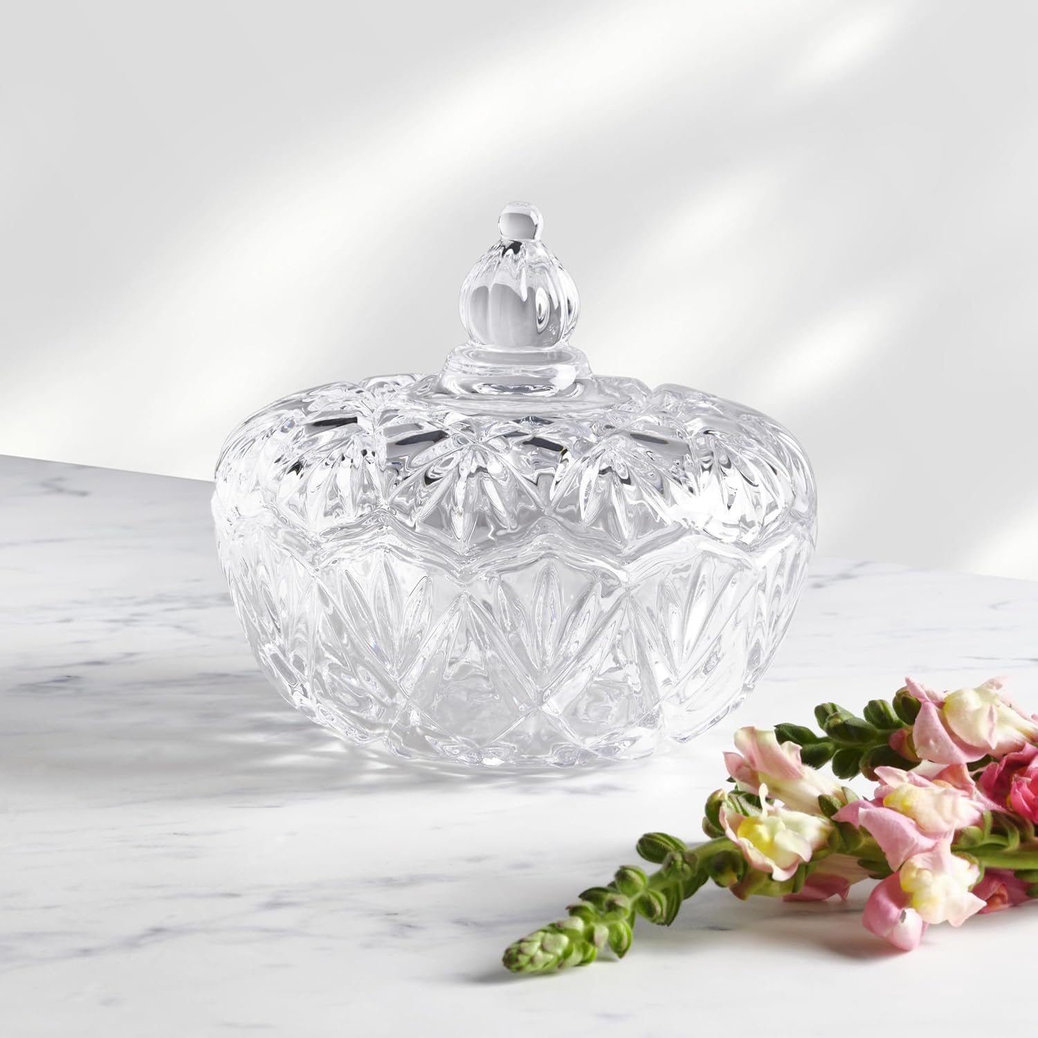 Mikasa Saturn Crystal Glass Candy Dish with Lid, 6.25 Inch Covered Candy Bowl, Elegant Serveware for Home Entertaining, Sparkling Accent Piece, Comes in Gift Box(6.25-Inch) - view 3