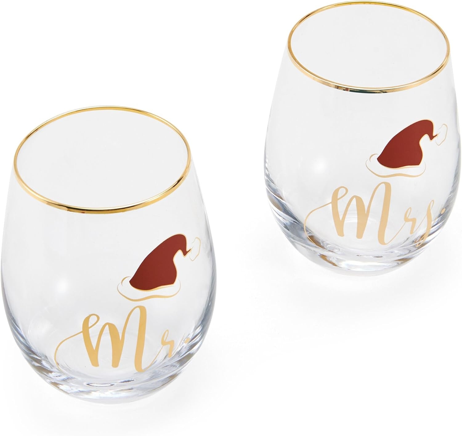 Celebrations by Mikasa Holiday Santa Hat Mr. Mrs. Stemless Wine, Set of 2, 18 Ounce(18 Ounces) - view 3
