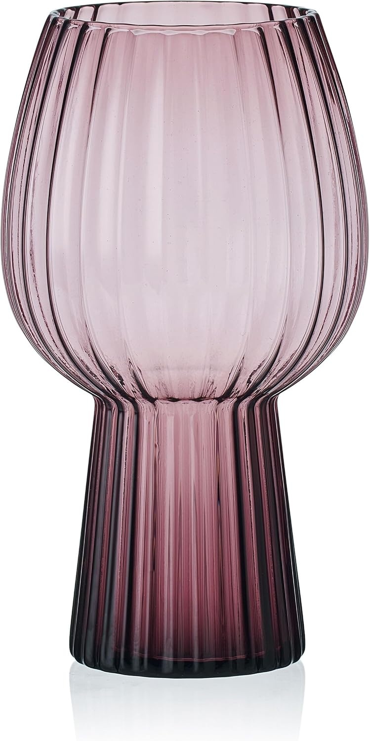 Mikasa Phoebe Modern 19 Oz. Optic Goblet Cups Tall Drinking Glasses, Set of 4, Amber(Lilac)
