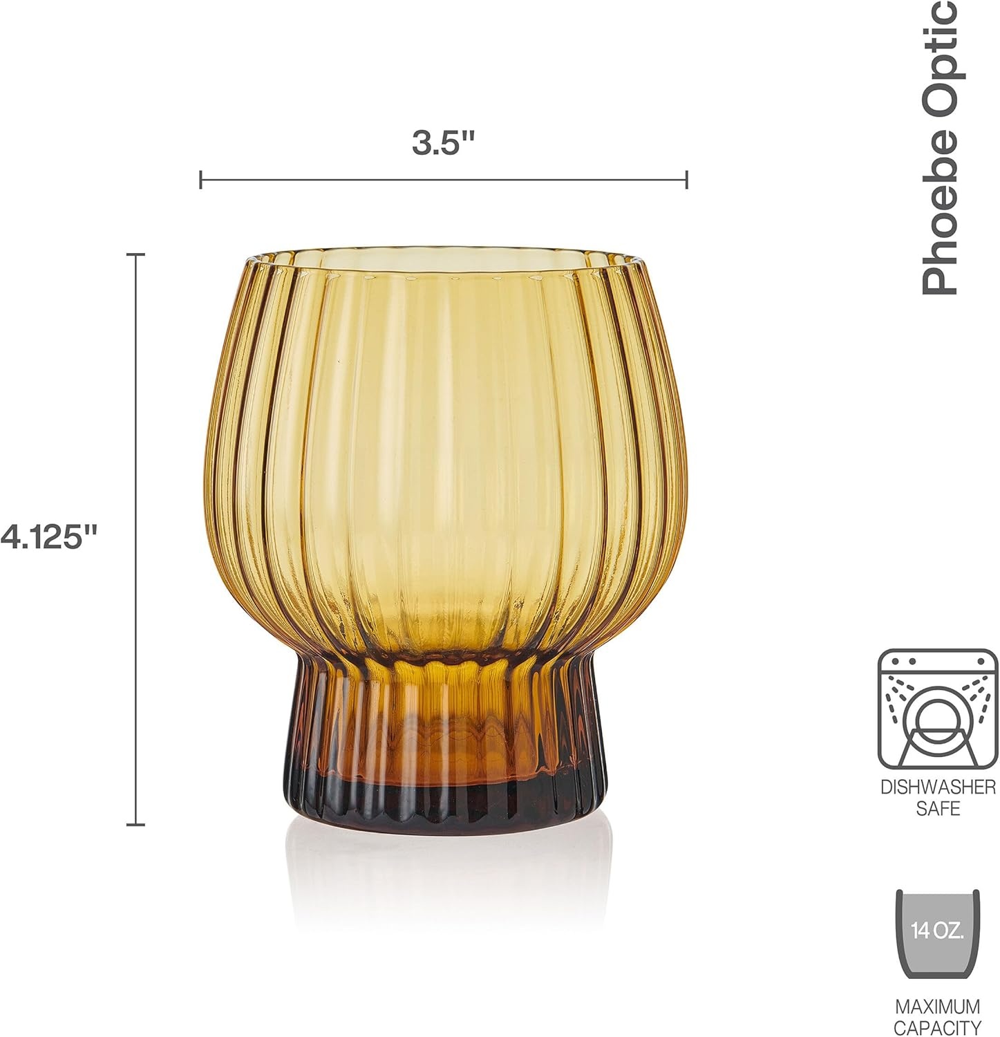 Mikasa Phoebe Modern 14 Oz. Optic Double Old Fashioned Rocks Beverage Juice Glasses, Set of 4, Amber(Amber)