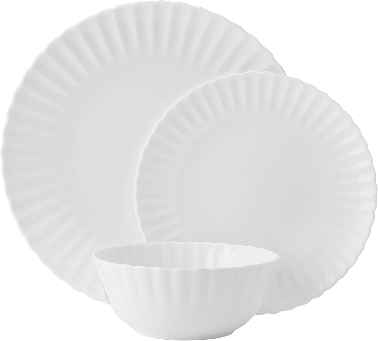 Mikasa Isadora Scalloped Bone China Lightweight Chip Resistant 12 Piece Dinnerware Set, Service for 4