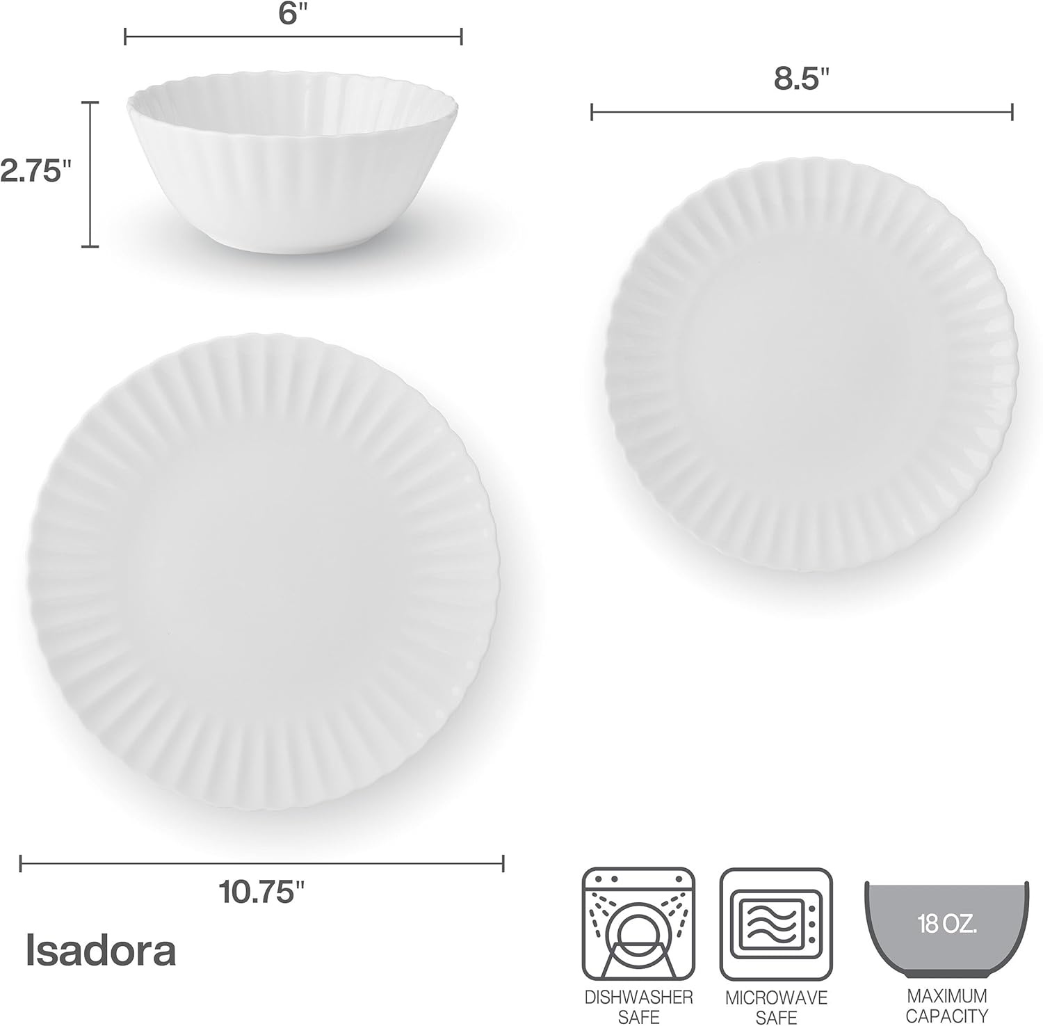 Mikasa Isadora Scalloped Bone China Lightweight Chip Resistant 12 Piece Dinnerware Set, Service for 4 - view 2