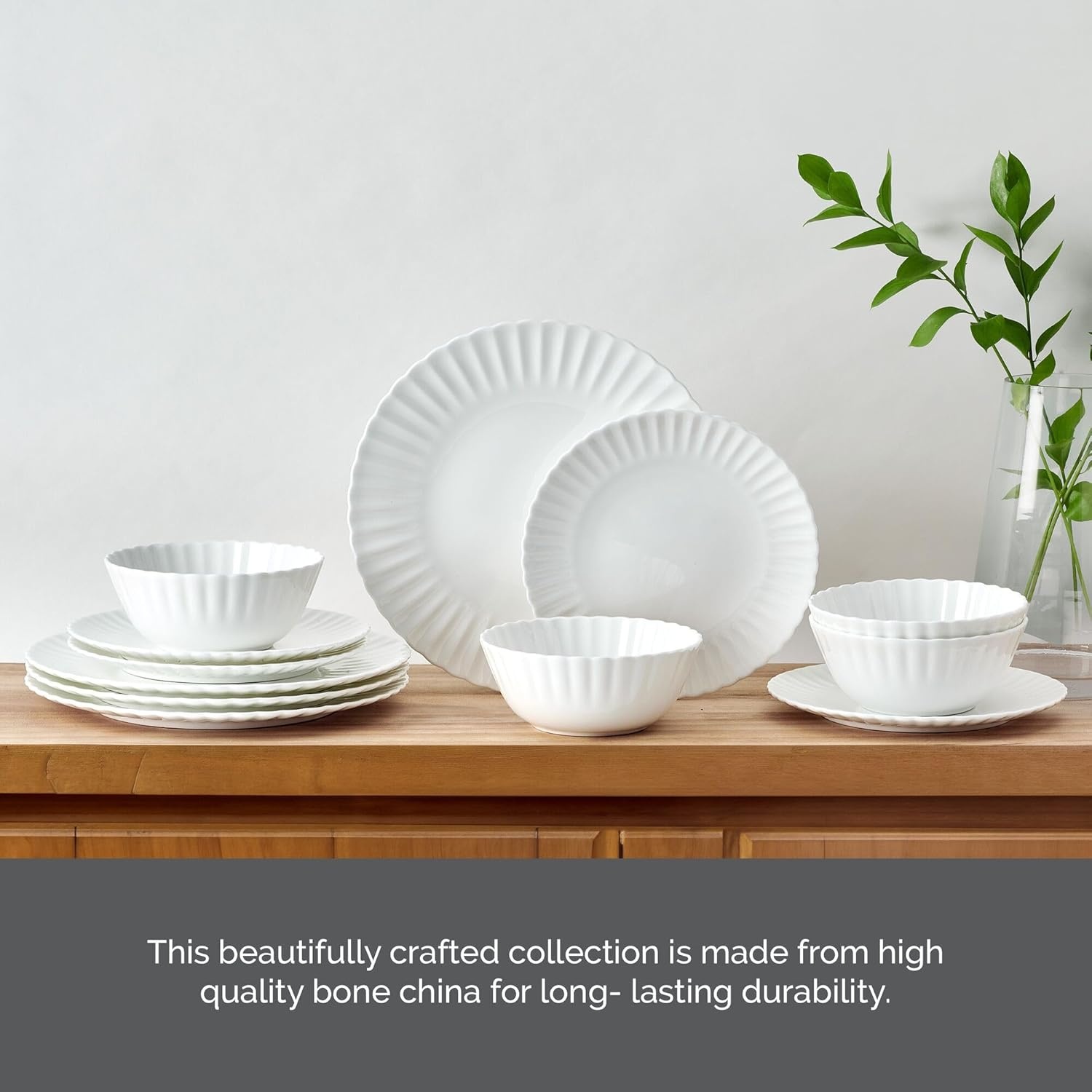 Mikasa Isadora Scalloped Bone China Lightweight Chip Resistant 12 Piece Dinnerware Set, Service for 4 - view 4