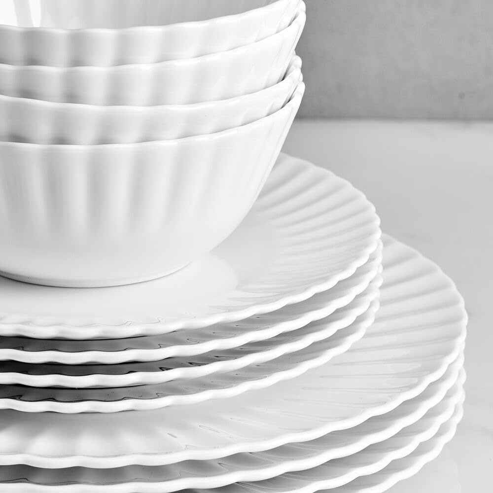 Mikasa Isadora Scalloped Bone China Lightweight Chip Resistant 12 Piece Dinnerware Set, Service for 4 - view 5