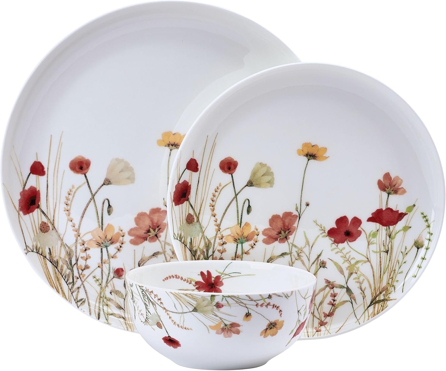 Mikasa Meadow Serenade 12 Piece Floral Bone China Durable Chip Resistant Lightweight Dinnerware Set, Service for 4